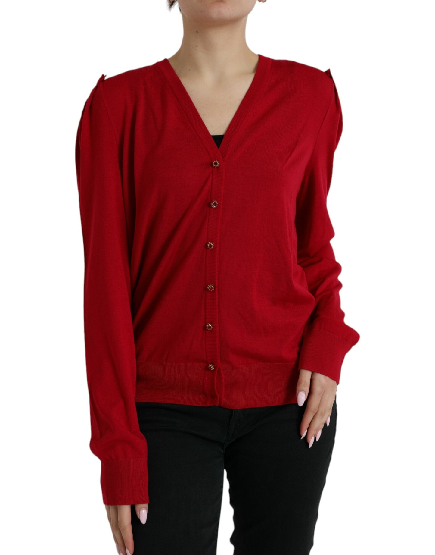 Dolce & Gabbana Elegant Red V-Neck Wool Cardigan IT50 / XXL