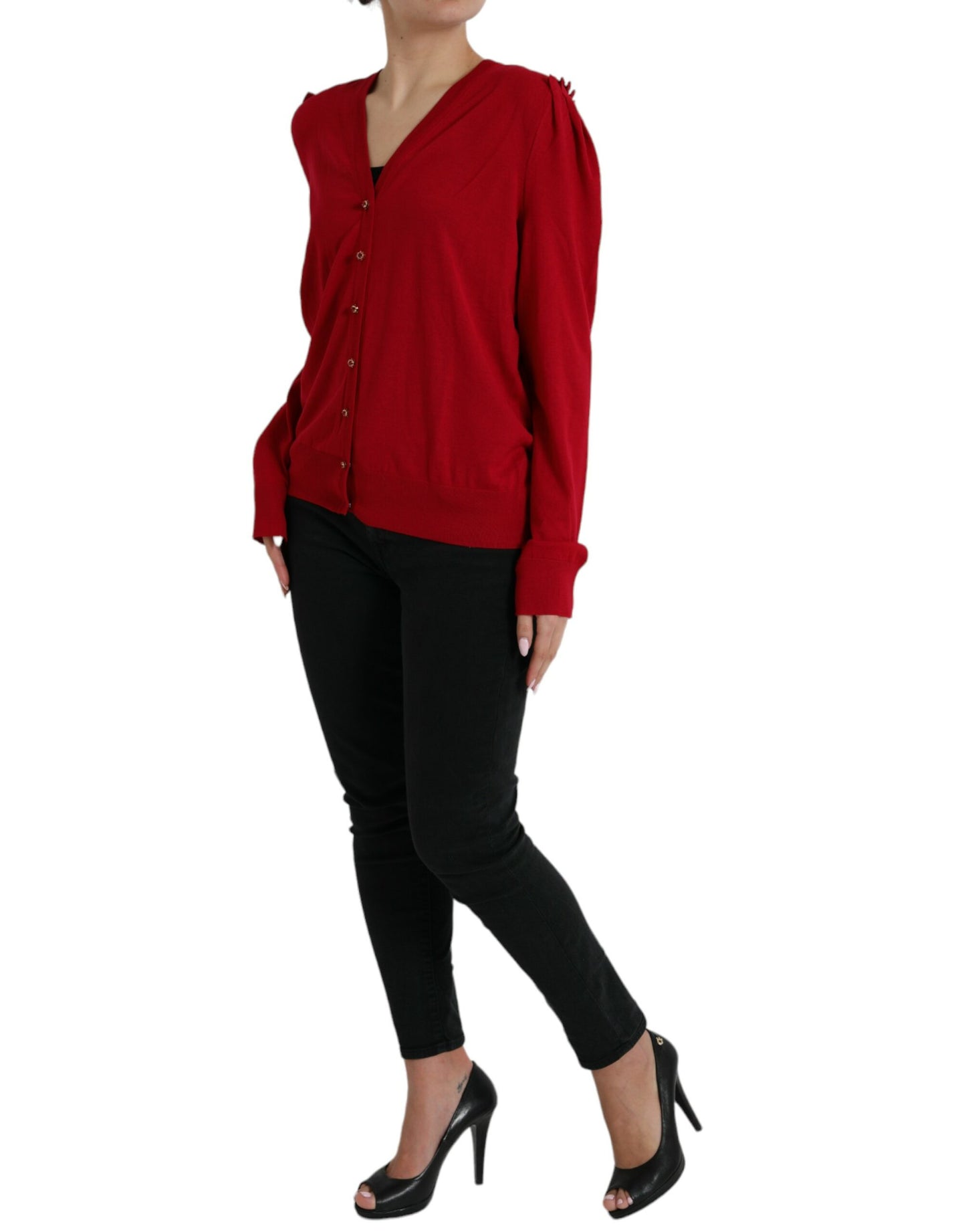 Dolce & Gabbana Elegant Red V-Neck Wool Cardigan IT50 / XXL