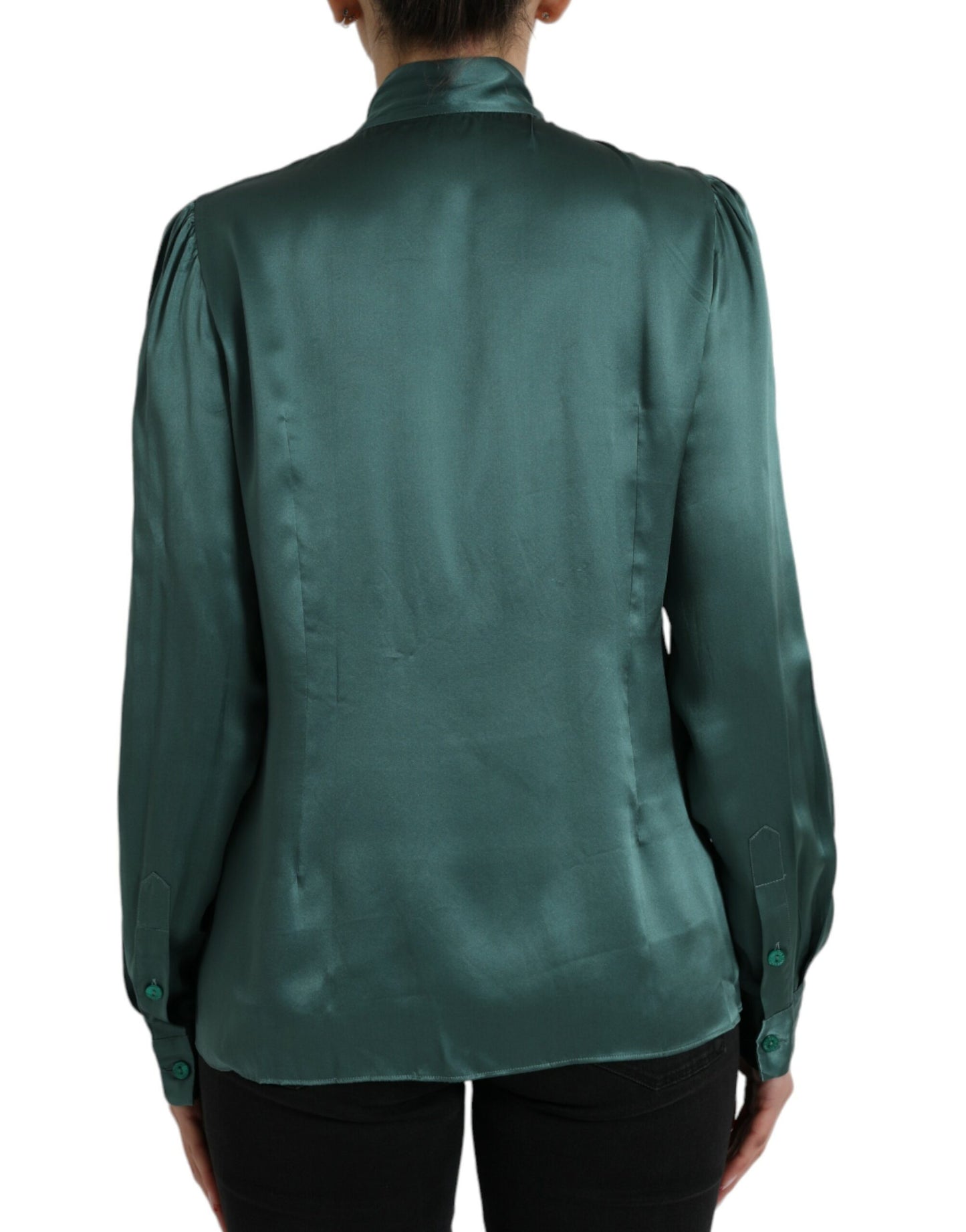 Dolce & Gabbana Elegant Dark Green Silk Blouse Top IT46 / XL