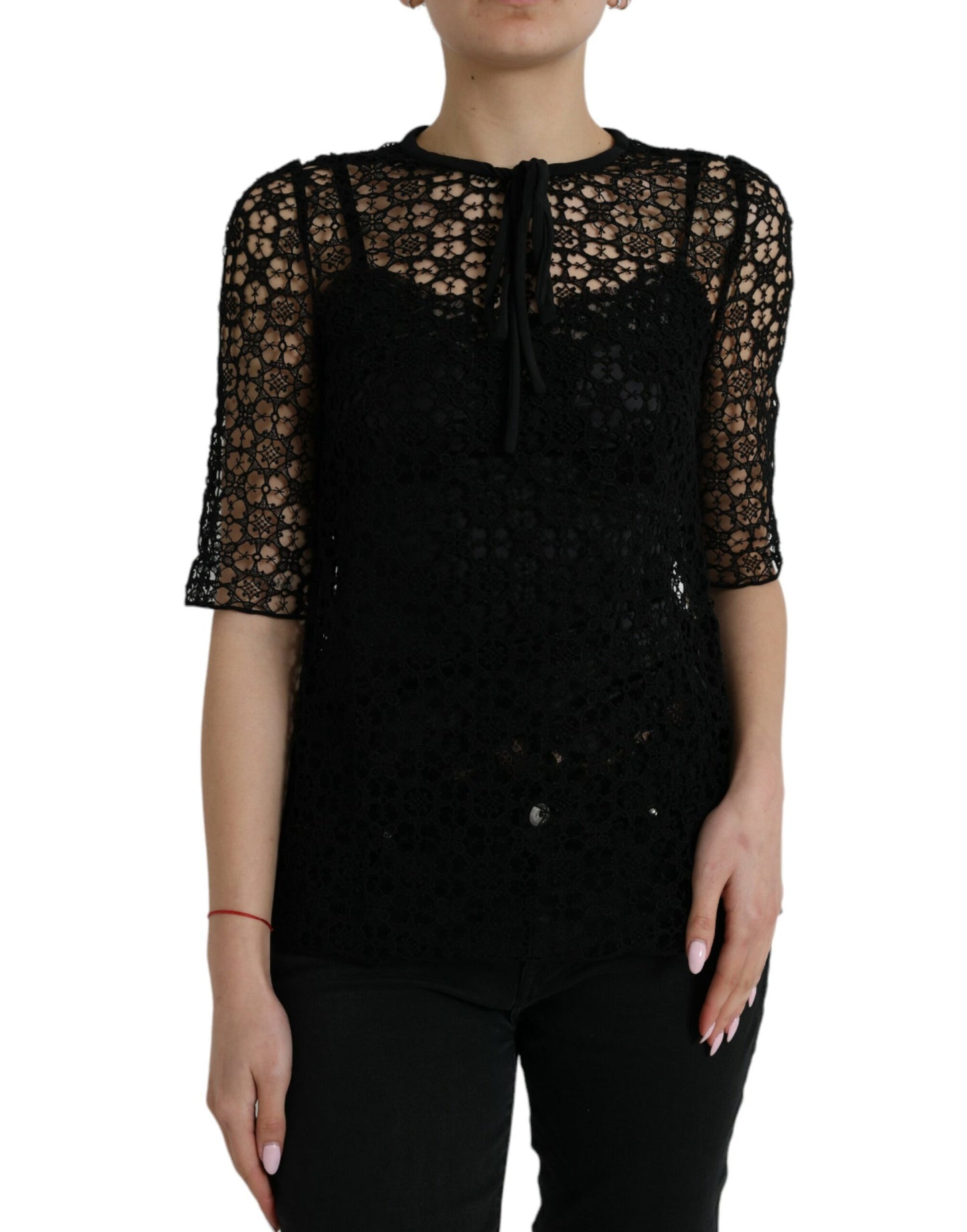 Dolce & Gabbana Elegant Floral Lace Blouse Top IT38 / XS