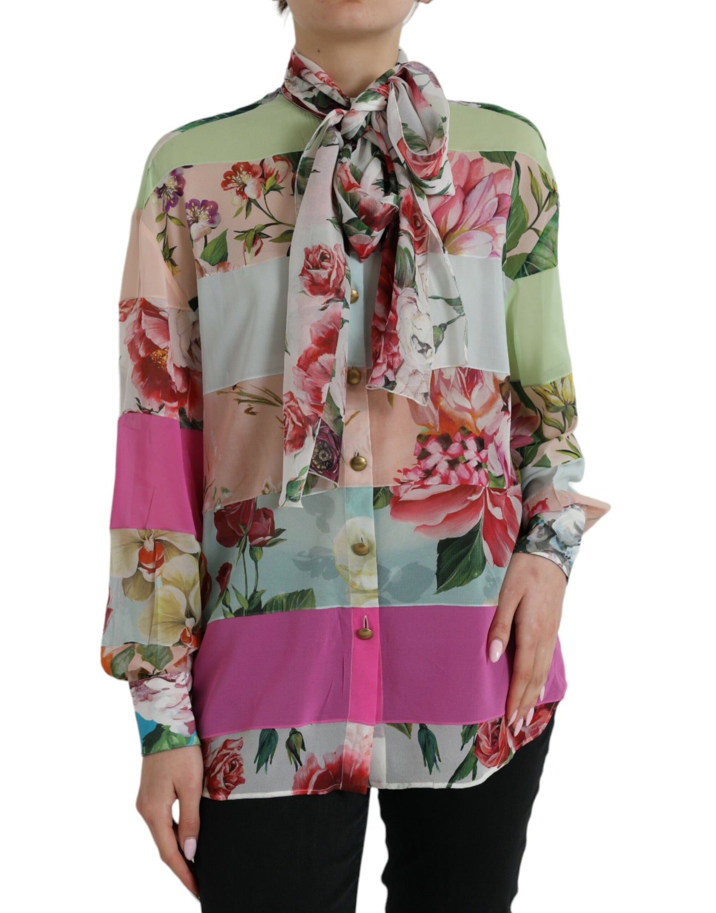 Dolce & Gabbana Elegant Multicolor Silk Blend Long Sleeve Top IT40 | S