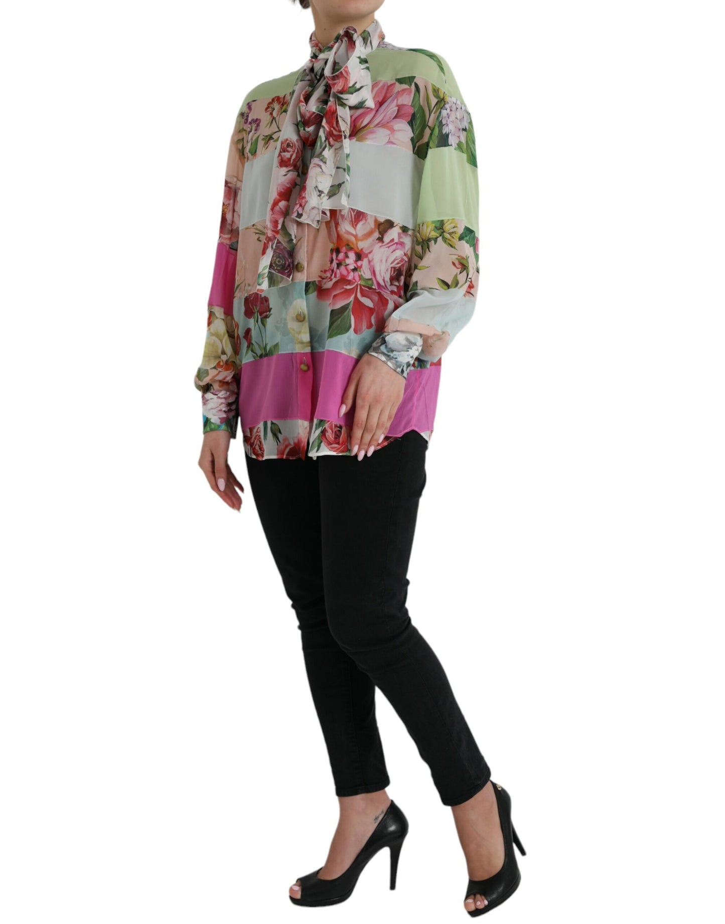 Dolce & Gabbana Elegant Multicolor Silk Blend Long Sleeve Top IT40 | S