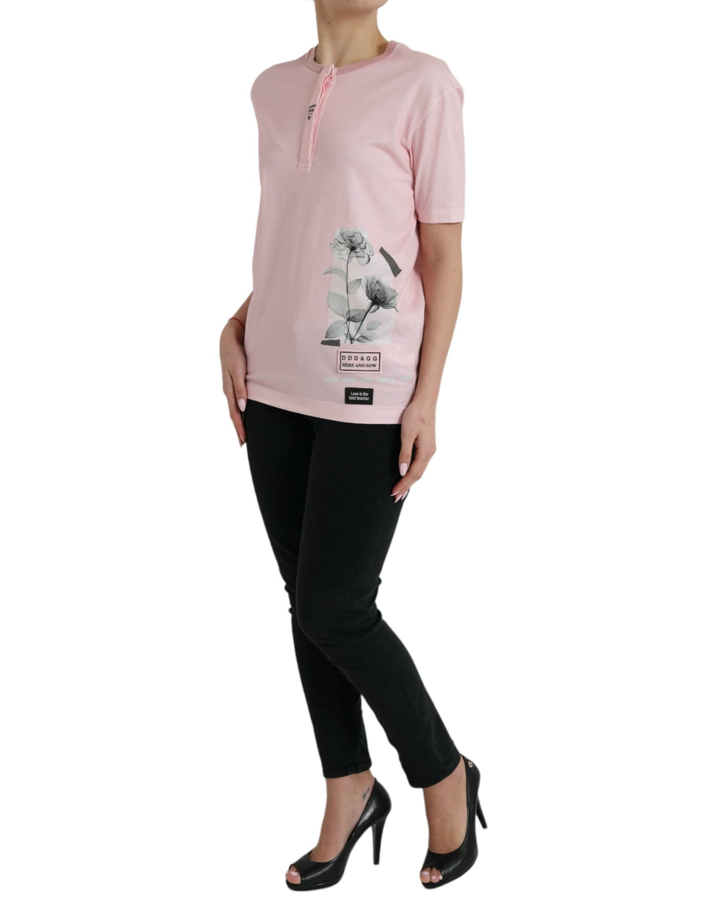 Dolce & Gabbana Chic Pink Floral Cotton Tee IT40 / S