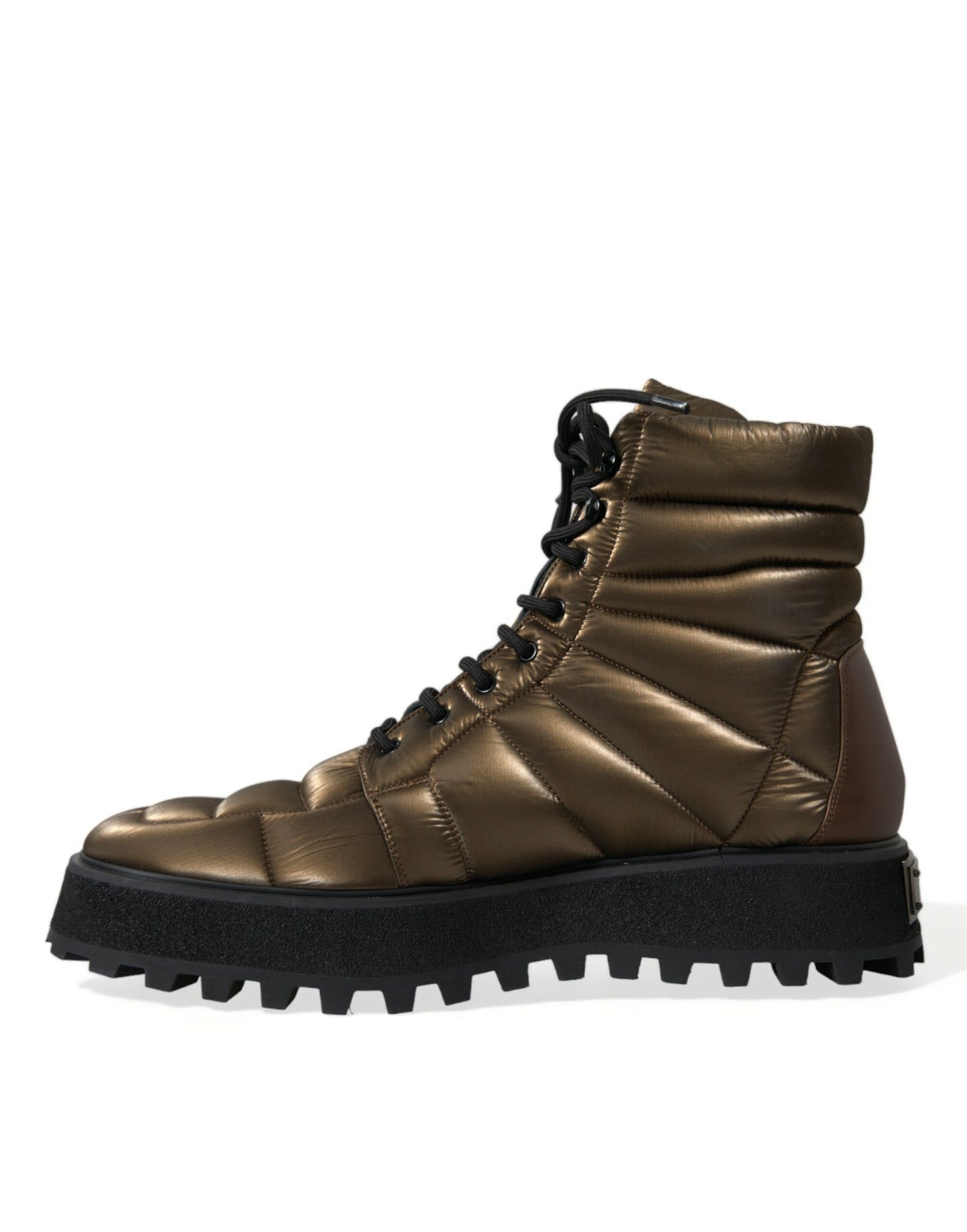 Dolce & Gabbana Bronze Plateau Padded Boots with DG Logo Plate EU44 / US11