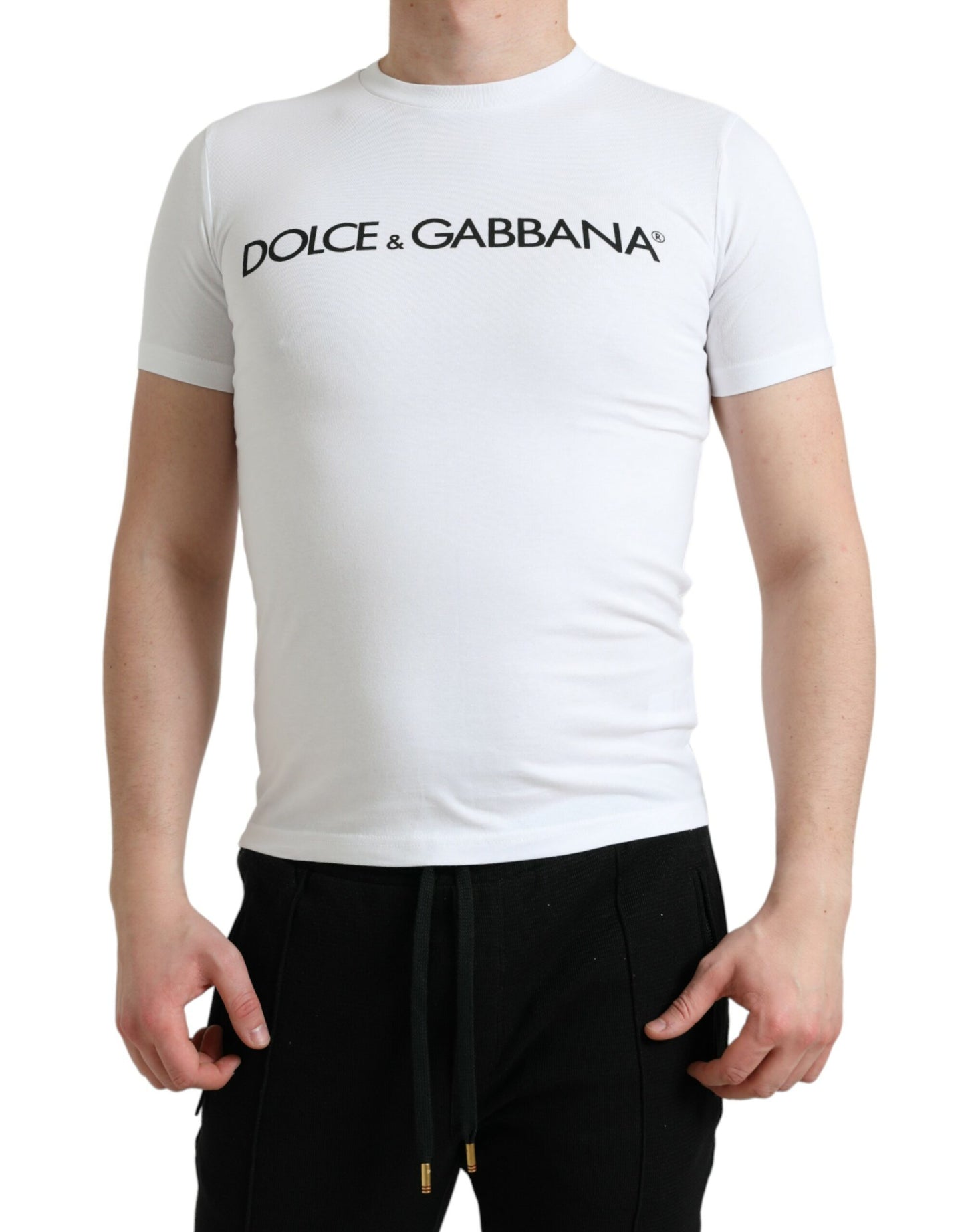 Dolce & Gabbana Elegant White Logo Crewneck Tee IT44 / XS