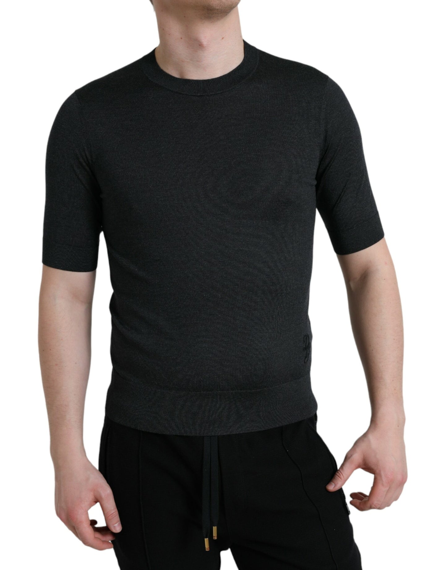 Dolce & Gabbana Elegant Silk Crew Neck Tee in Dark Grey IT44 / XS