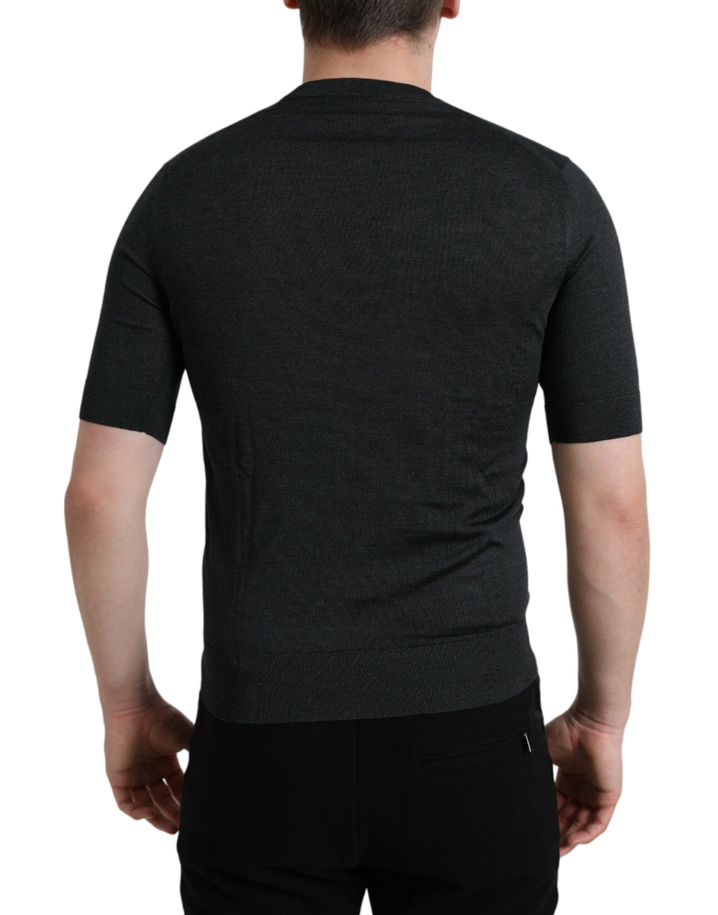 Dolce & Gabbana Elegant Silk Crew Neck Tee in Dark Grey IT44 / XS