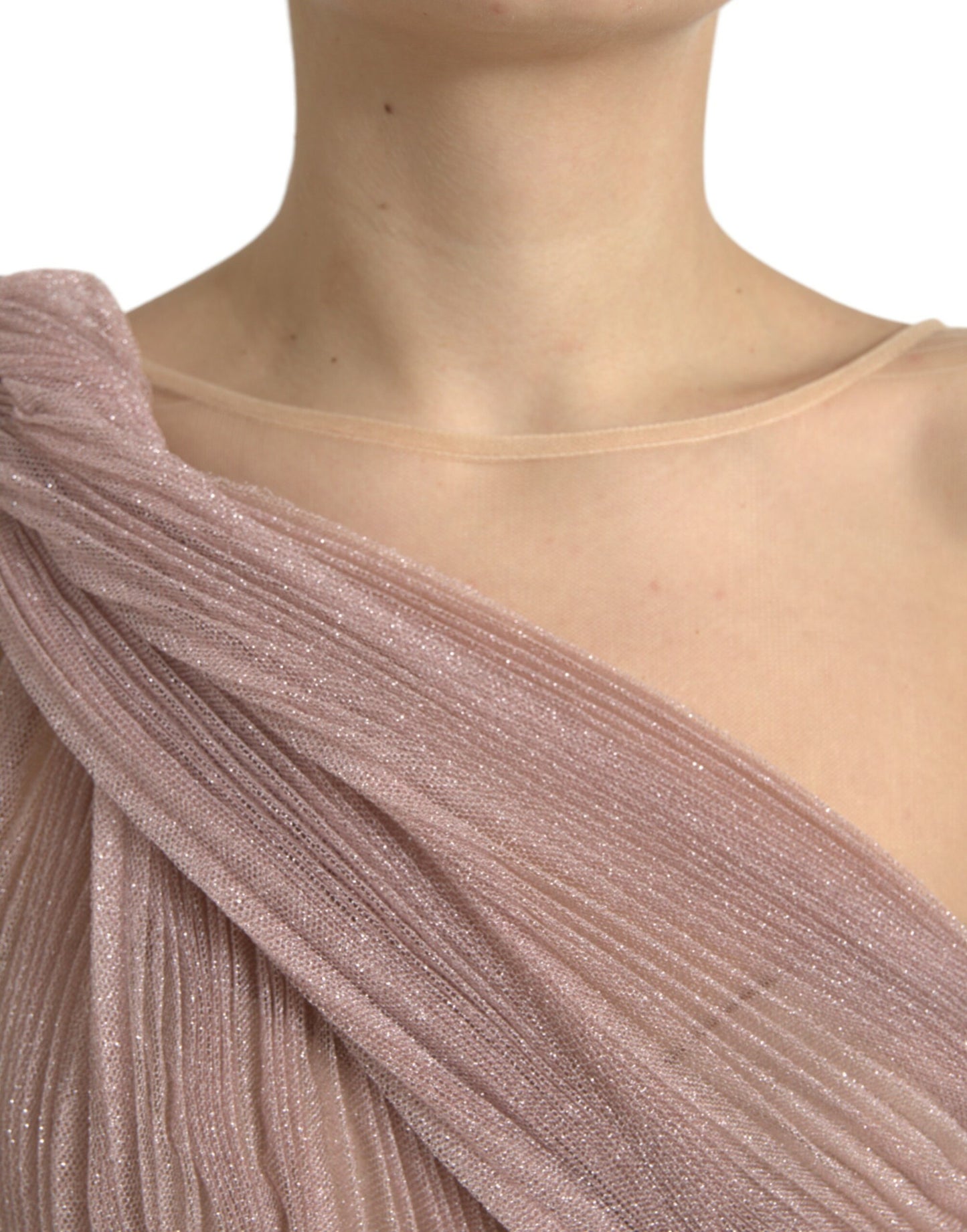 Dolce & Gabbana Lilac One-Shoulder Pleated Designer Dress IT42 / M