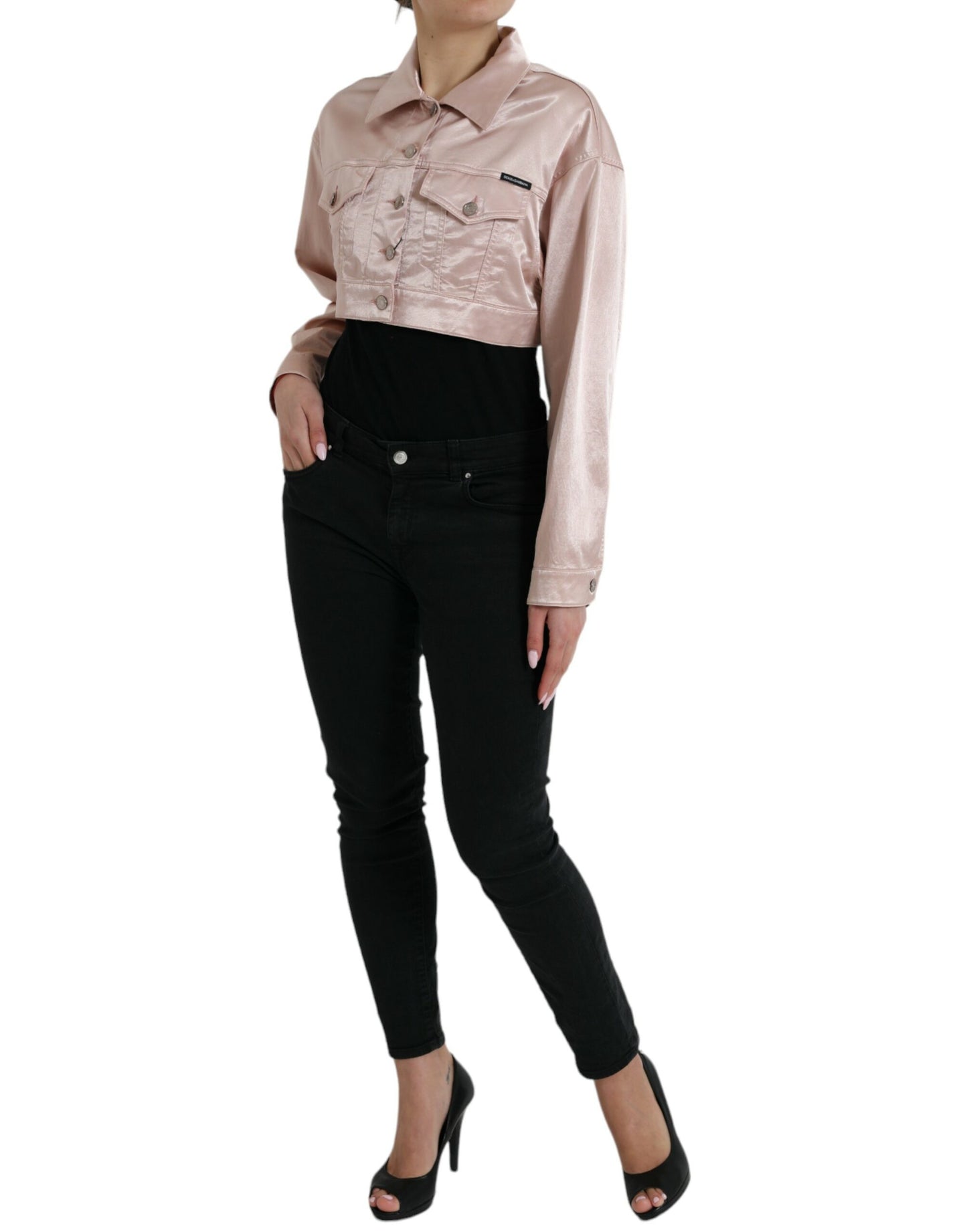 Dolce & Gabbana Elegant Pink Cropped Denim Jacket IT40 | S