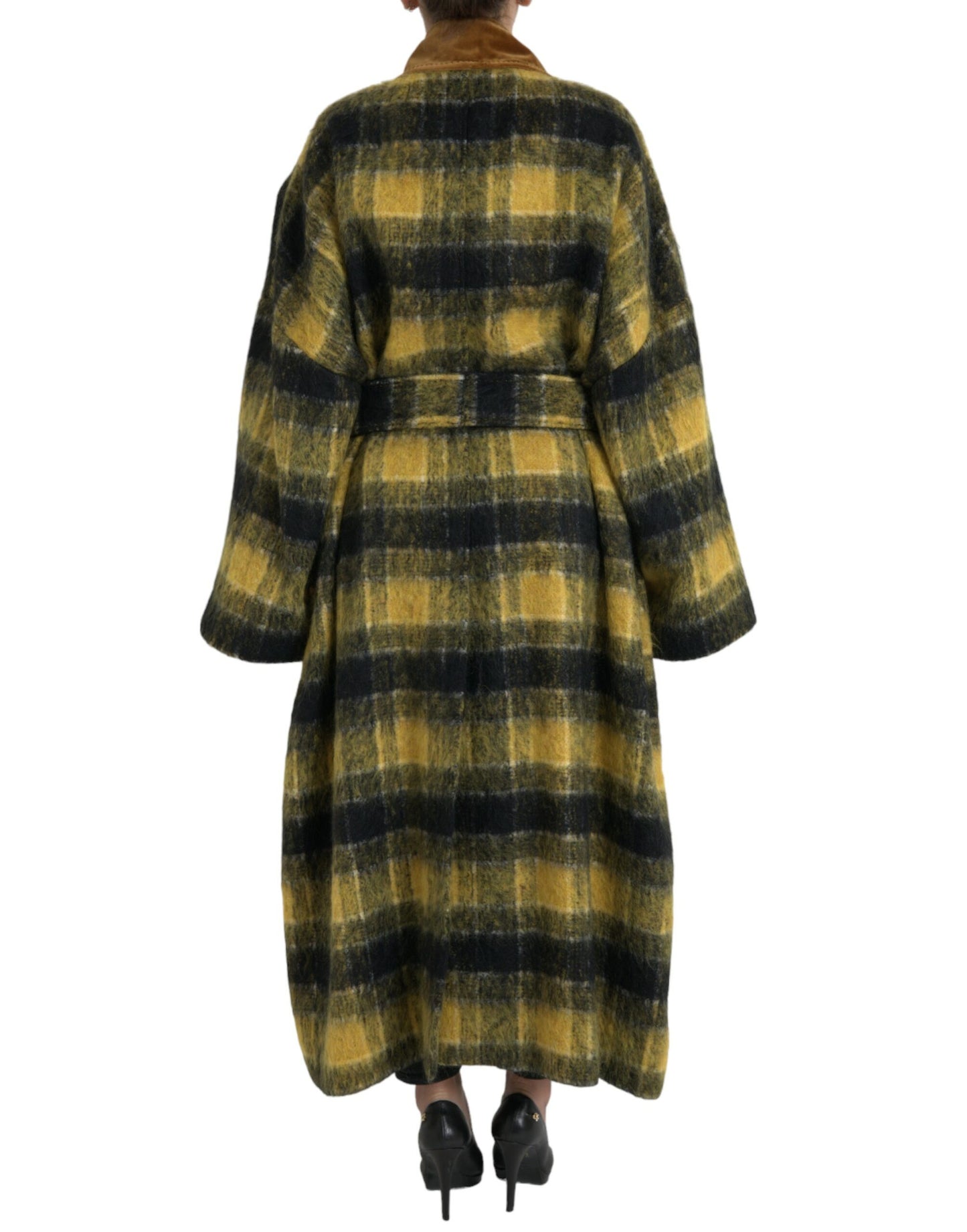 Dolce & Gabbana Chic Checkered Long Trench Coat in Sunny Yellow IT40 / S