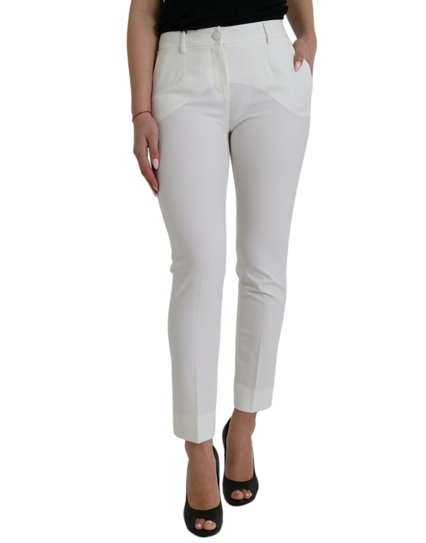 Dolce & Gabbana Elegant White Mid-Waist Tapered Pants IT38 / XS