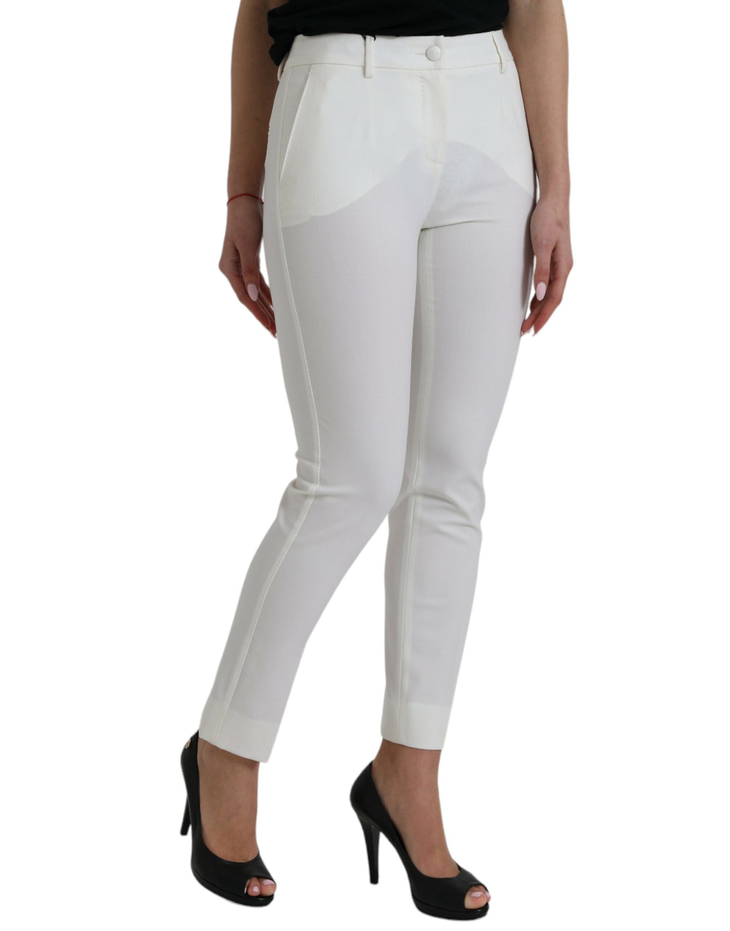 Dolce & Gabbana Elegant White Mid-Waist Tapered Pants IT38 / XS