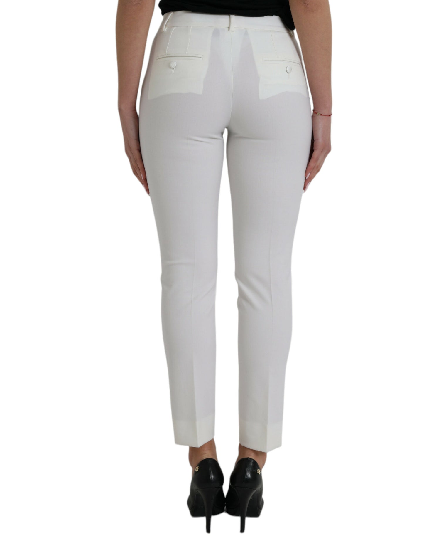 Dolce & Gabbana Elegant White Mid-Waist Tapered Pants IT38 / XS