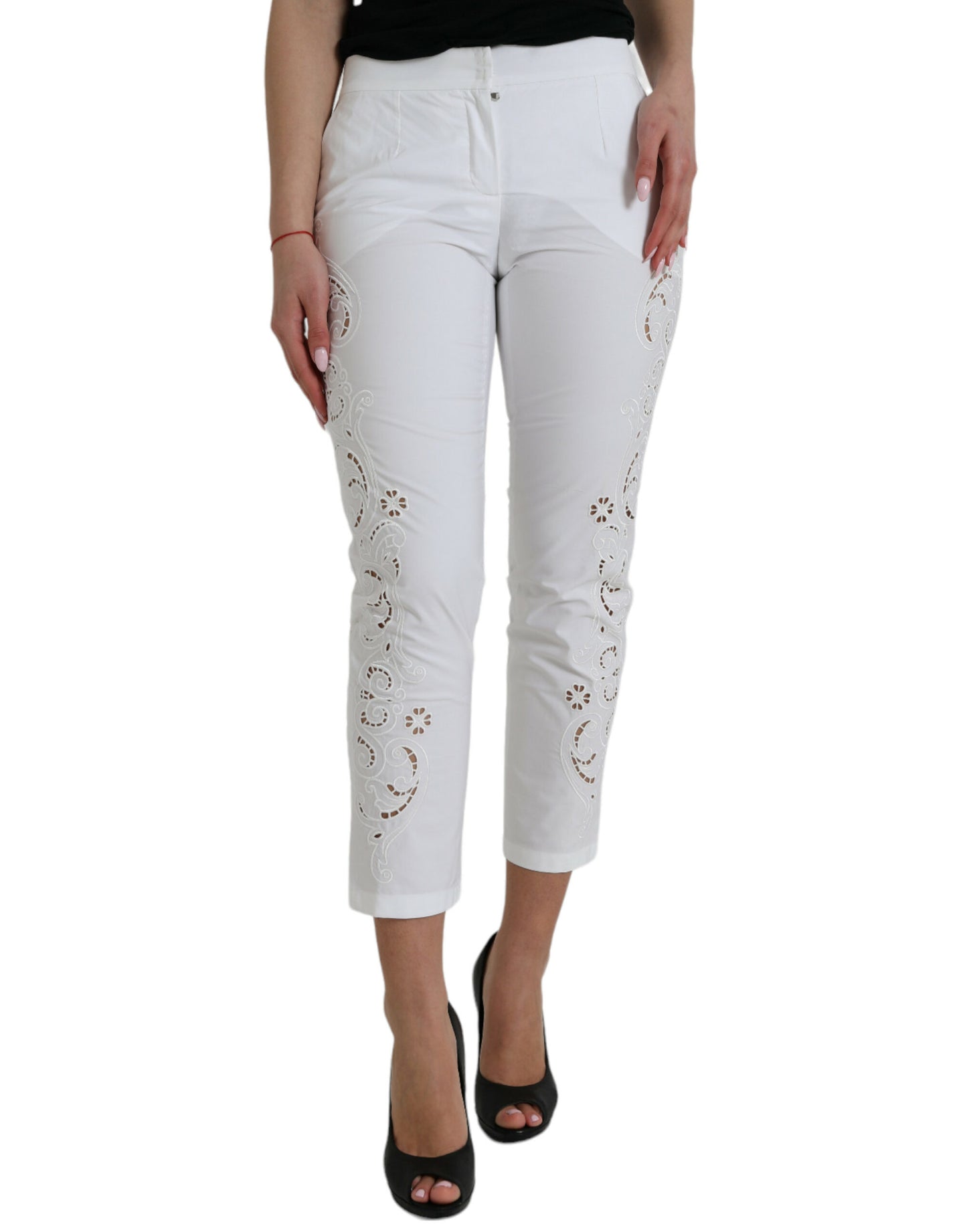 Dolce & Gabbana Elegant White Tapered Mid Waist Pants IT38 / XS