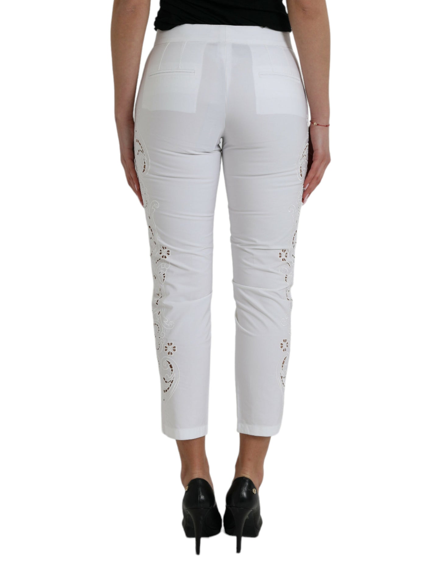 Dolce & Gabbana Elegant White Tapered Mid Waist Pants IT38 / XS