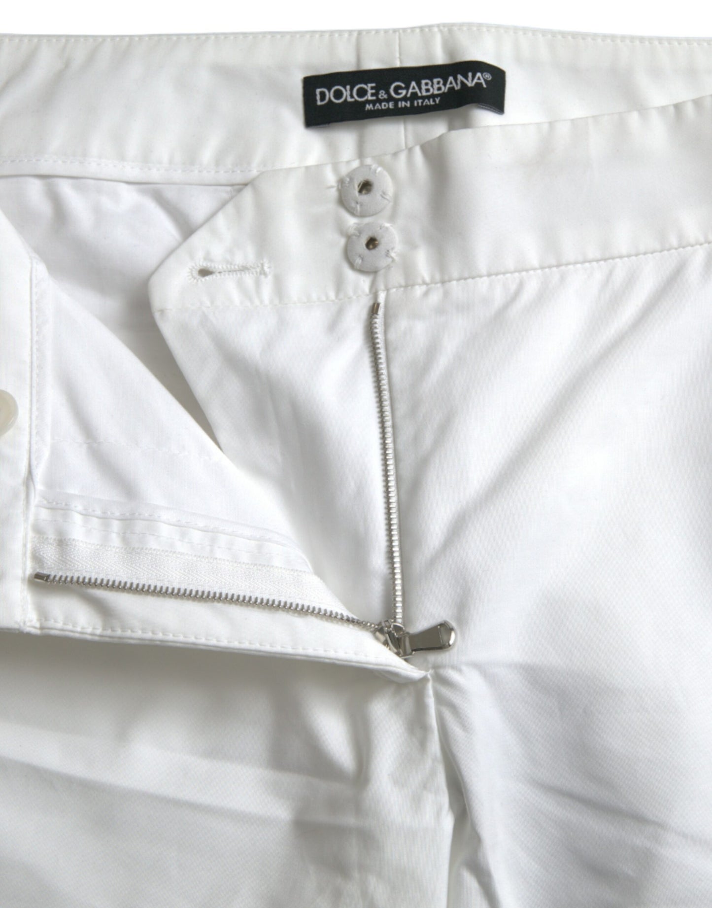 Dolce & Gabbana Elegant White Tapered Mid Waist Pants IT38 / XS