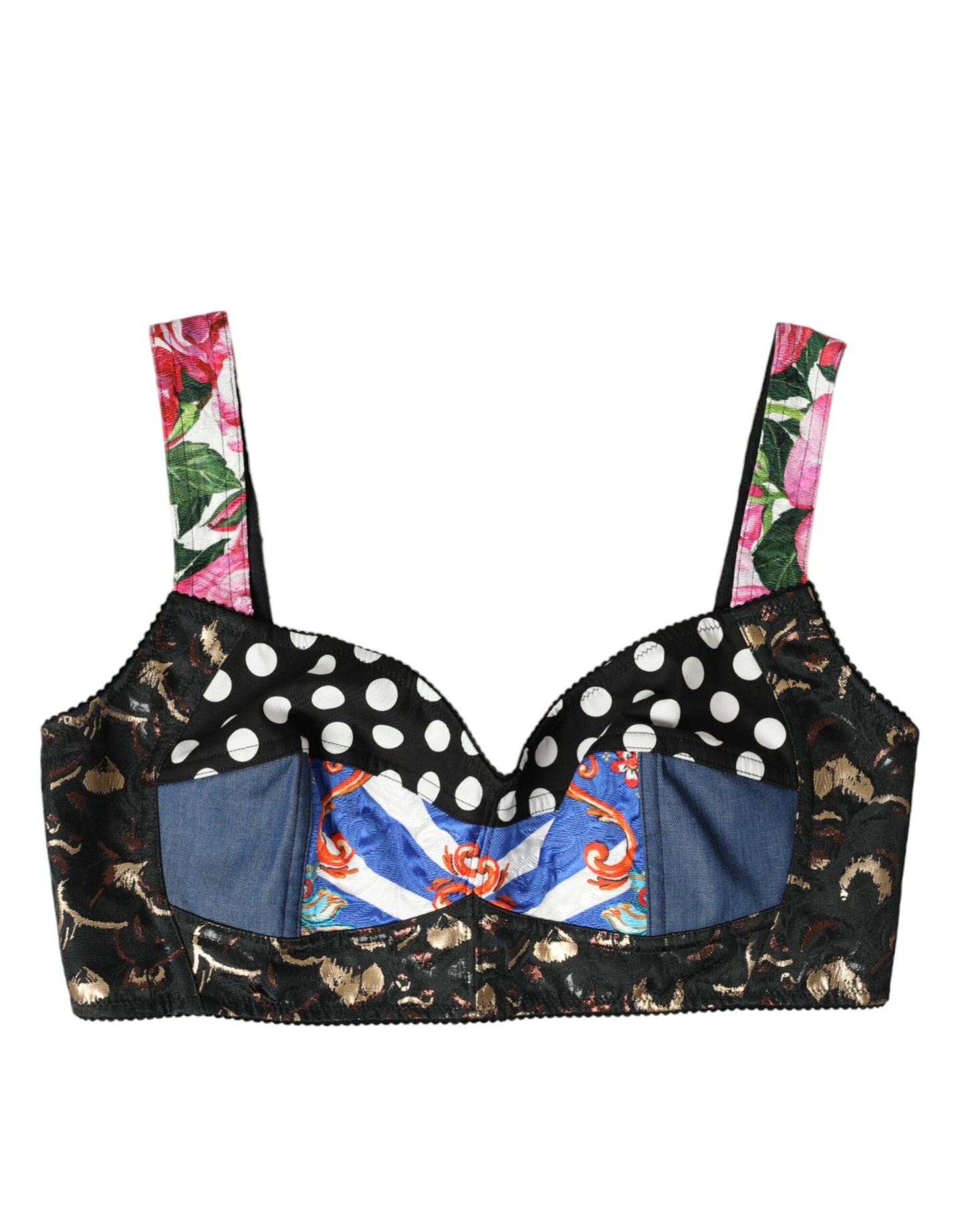 Dolce & Gabbana Floral Patchwork Bustier Crop Top IT46 / XL