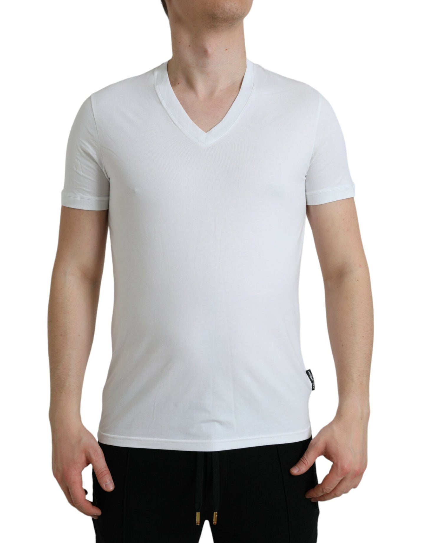 Dolce & Gabbana White Cotton V-neck Short Sleeve Underwear T-shirt IT5 / M