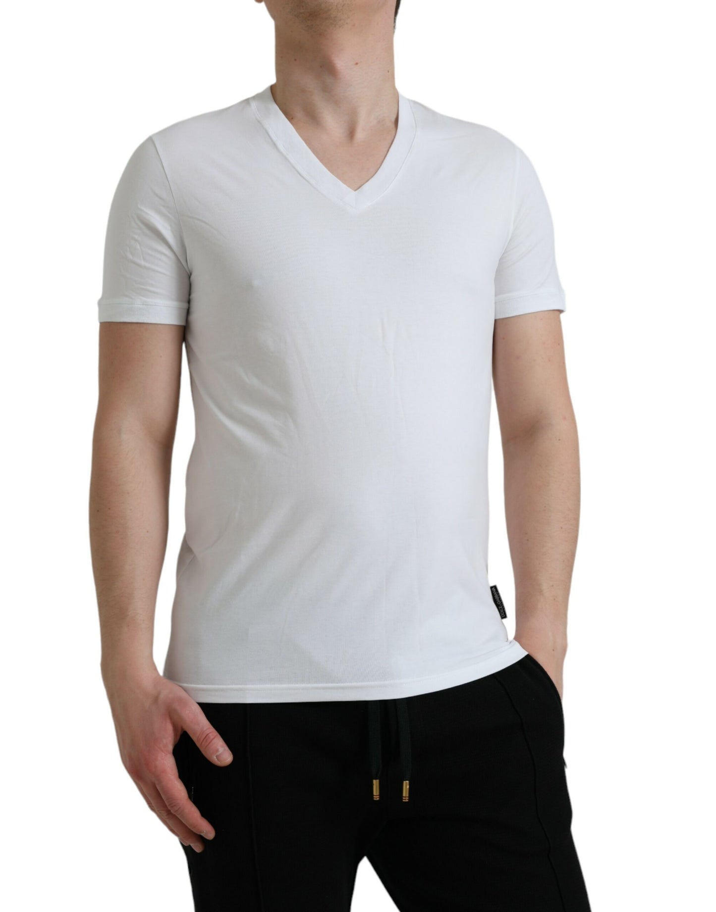 Dolce & Gabbana White Cotton V-neck Short Sleeve Underwear T-shirt IT5 / M