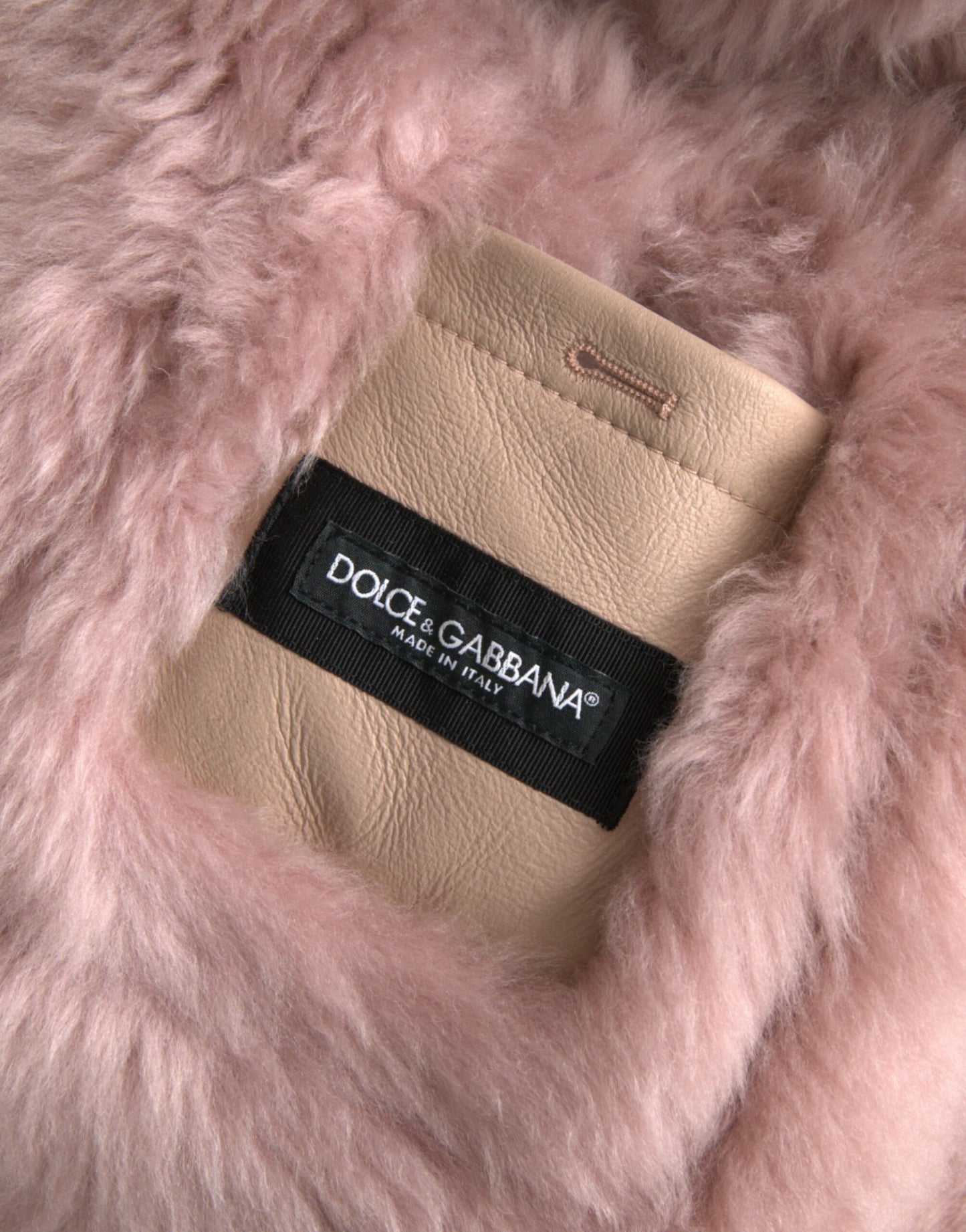 Dolce & Gabbana Beige Pink Lamb Leather Shearling Coat Jacket IT52 / XL