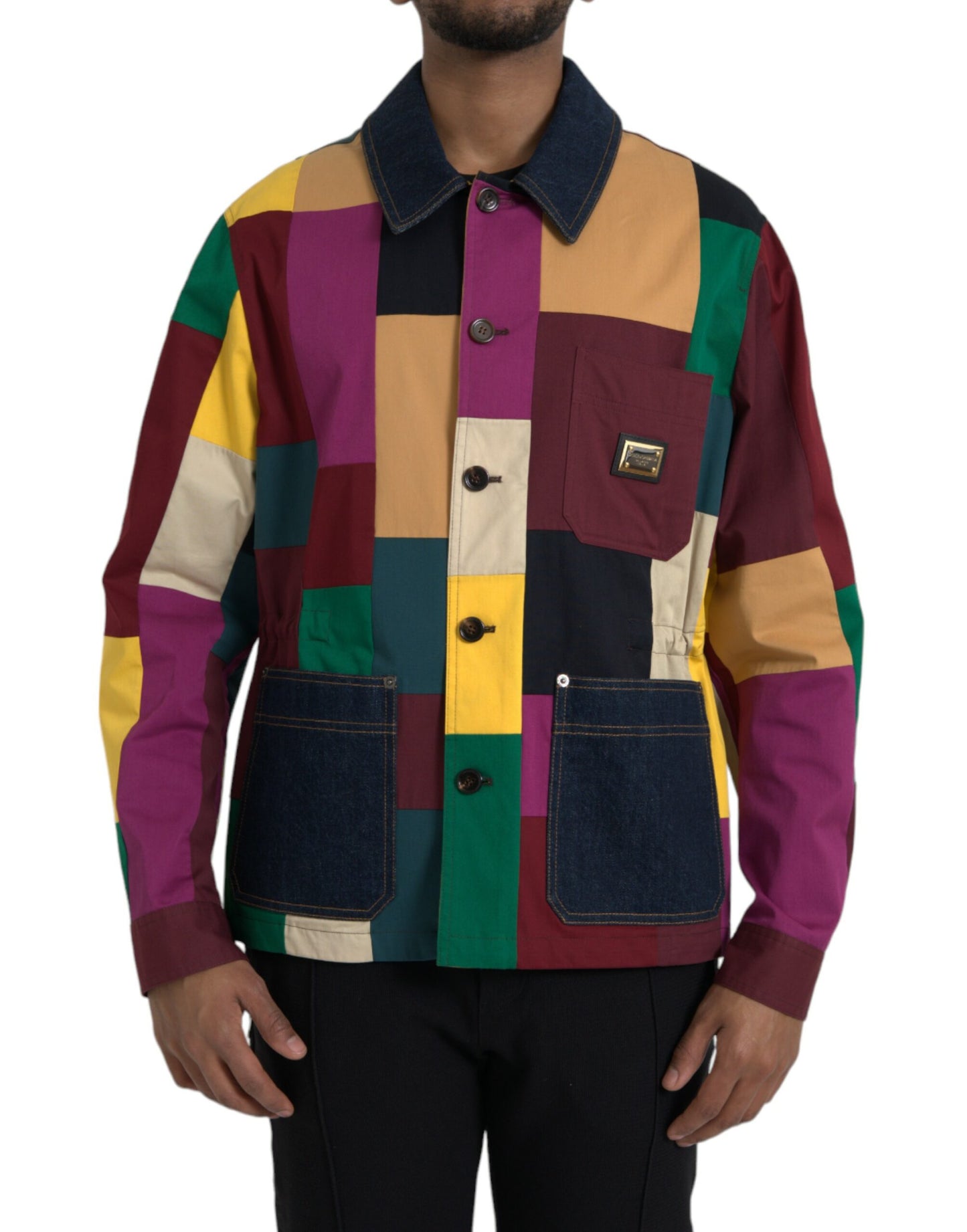 Dolce & Gabbana Multicolor Patchwork Cotton Collared Jacket IT48 / M