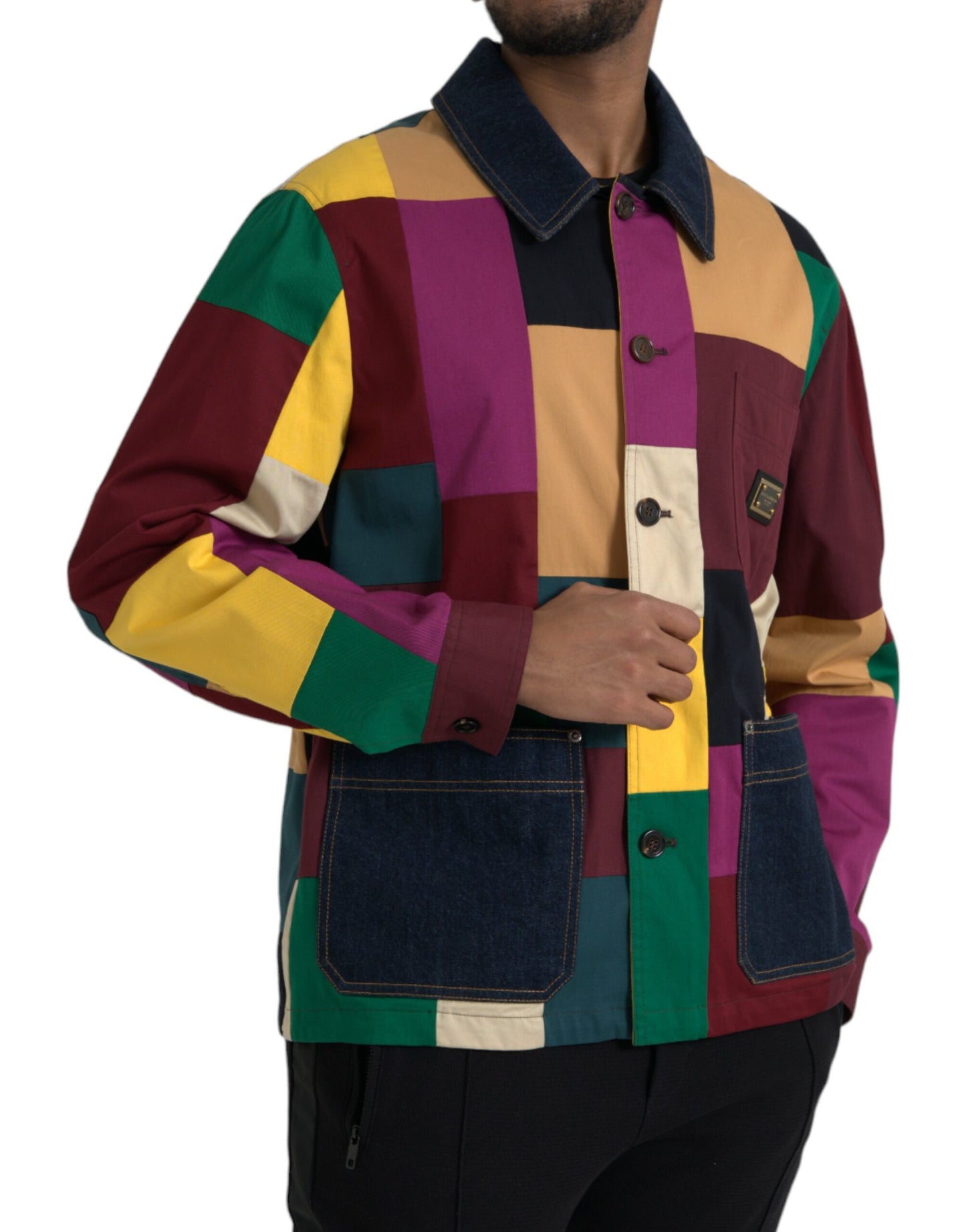 Dolce & Gabbana Multicolor Patchwork Cotton Collared Jacket IT48 / M