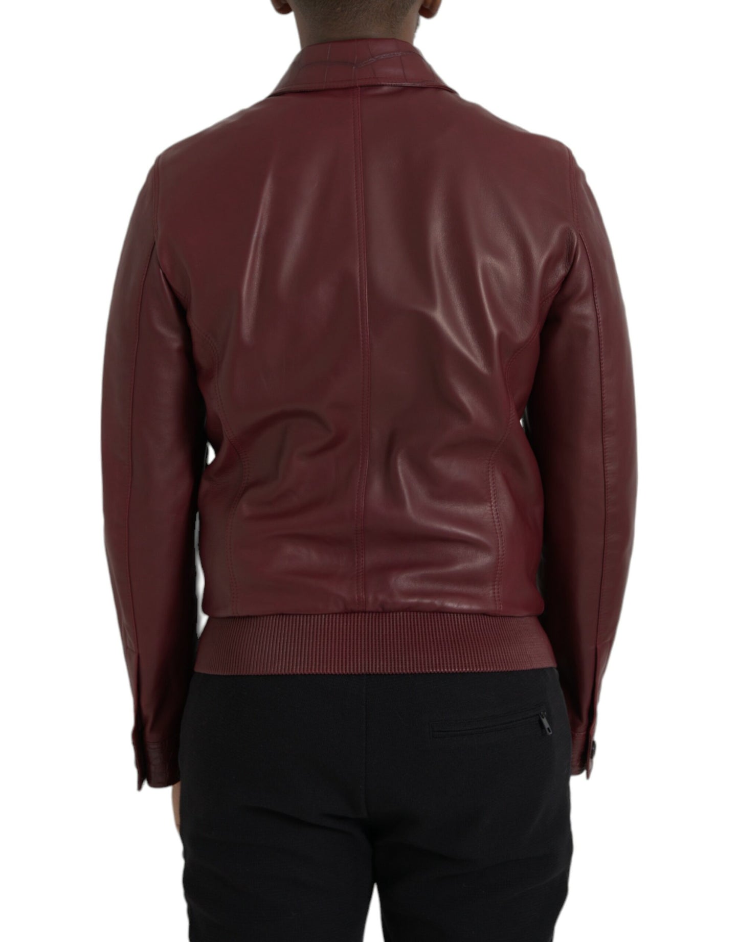 Dolce & Gabbana Maroon Exotic Leather Zip Biker Coat Jacket IT48 / M