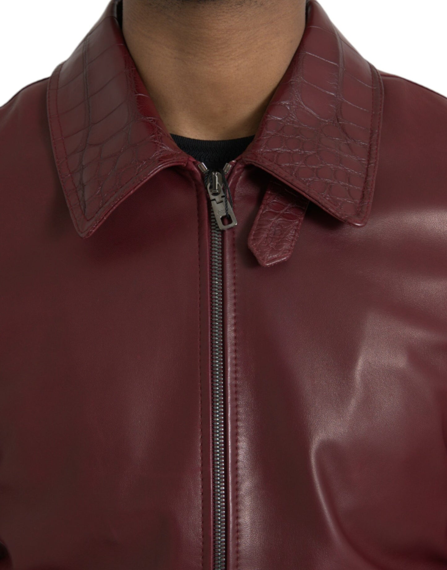 Dolce & Gabbana Maroon Exotic Leather Zip Biker Coat Jacket IT48 / M