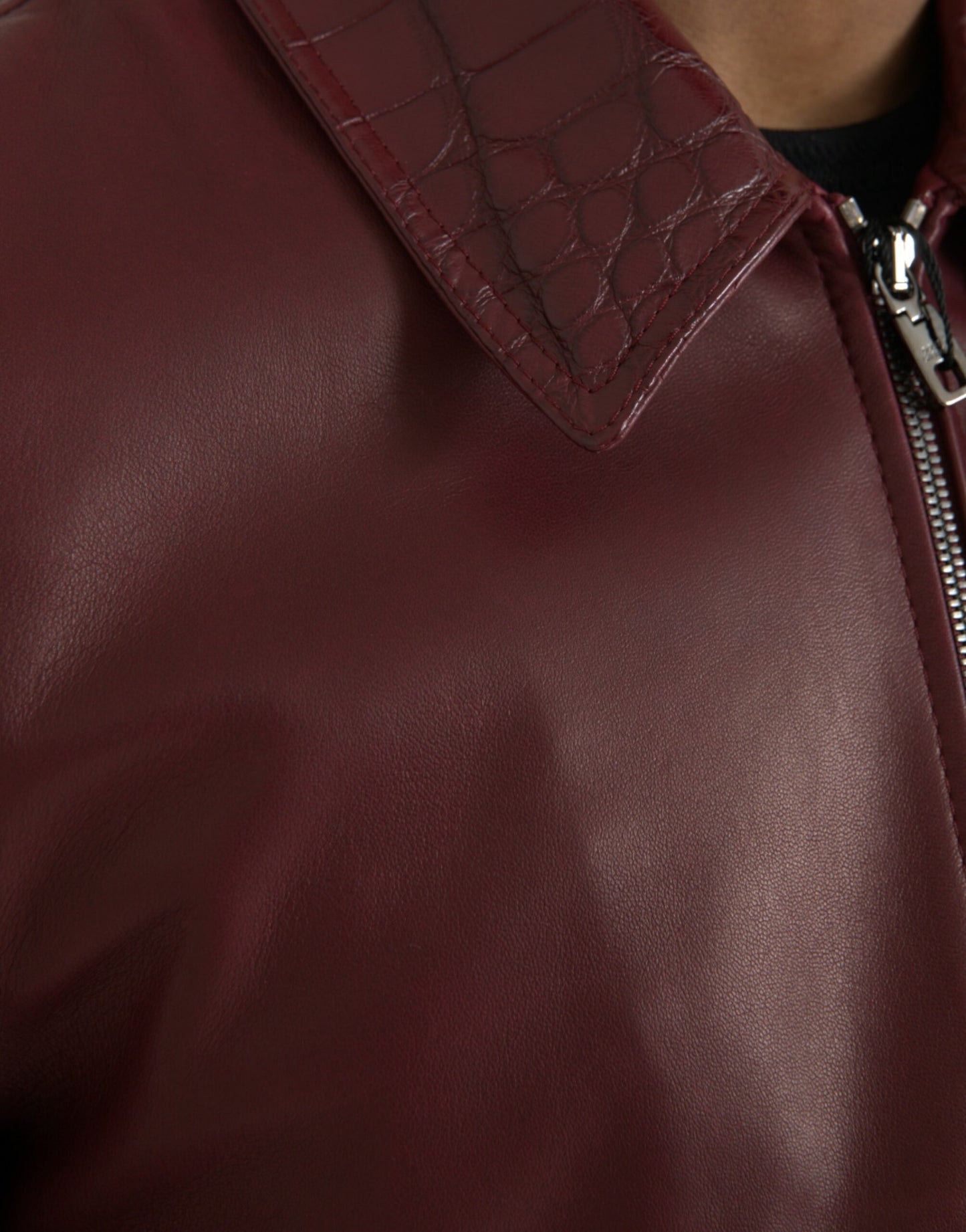 Dolce & Gabbana Maroon Exotic Leather Zip Biker Coat Jacket IT48 / M