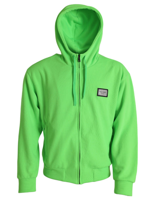 Dolce & Gabbana Neon Green Hooded Full Zip Top Sweater IT44 / S