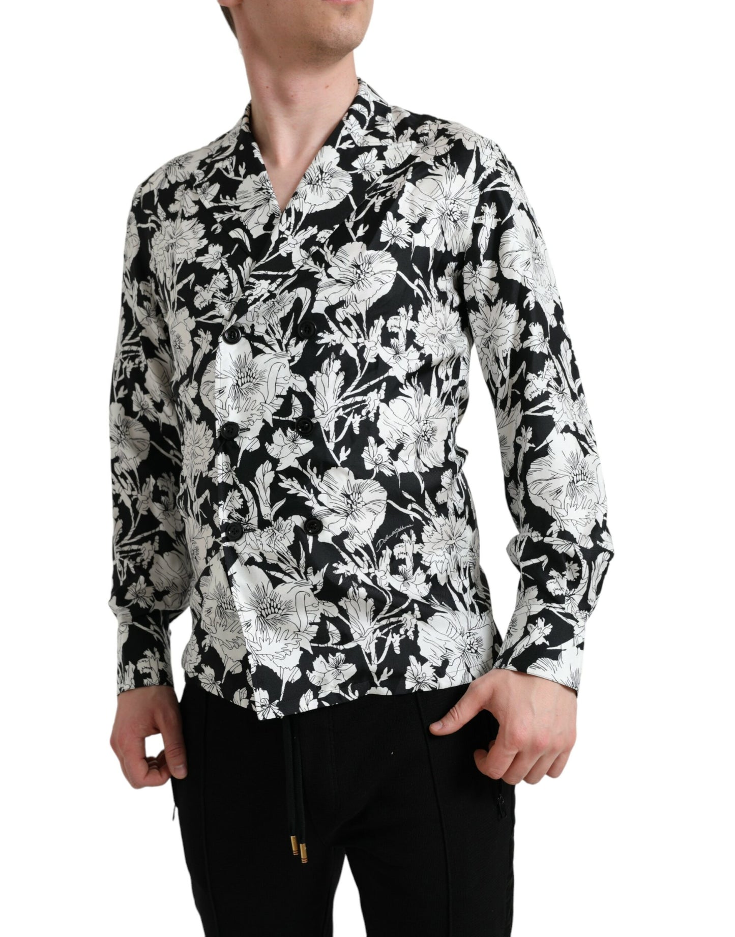 Dolce & Gabbana Black White Floral Button Down Casual Shirt IT37 / XS