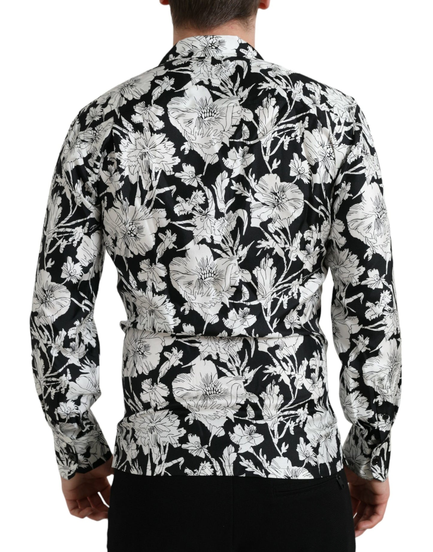 Dolce & Gabbana Black White Floral Button Down Casual Shirt IT37 / XS