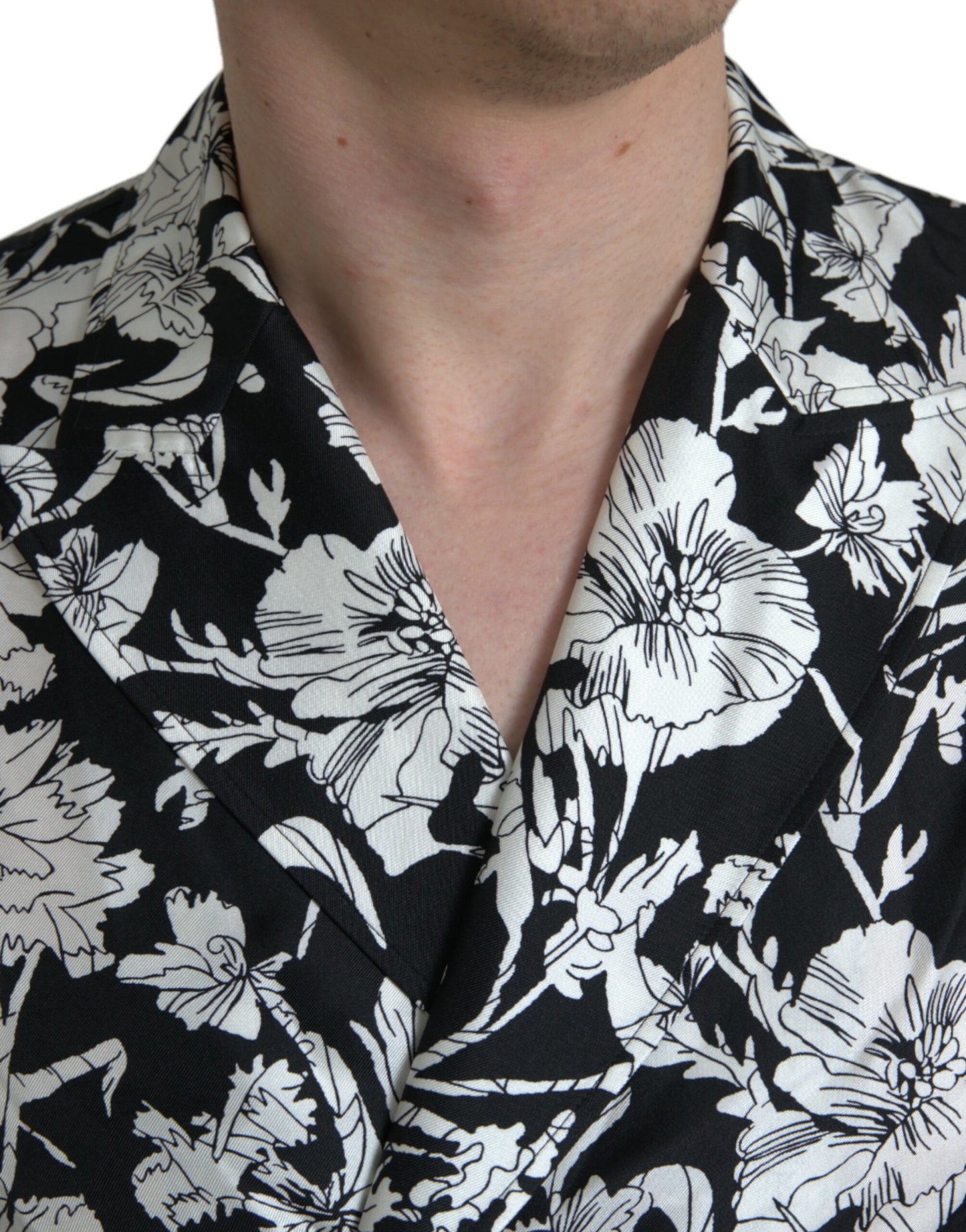 Dolce & Gabbana Black White Floral Button Down Casual Shirt IT37 / XS