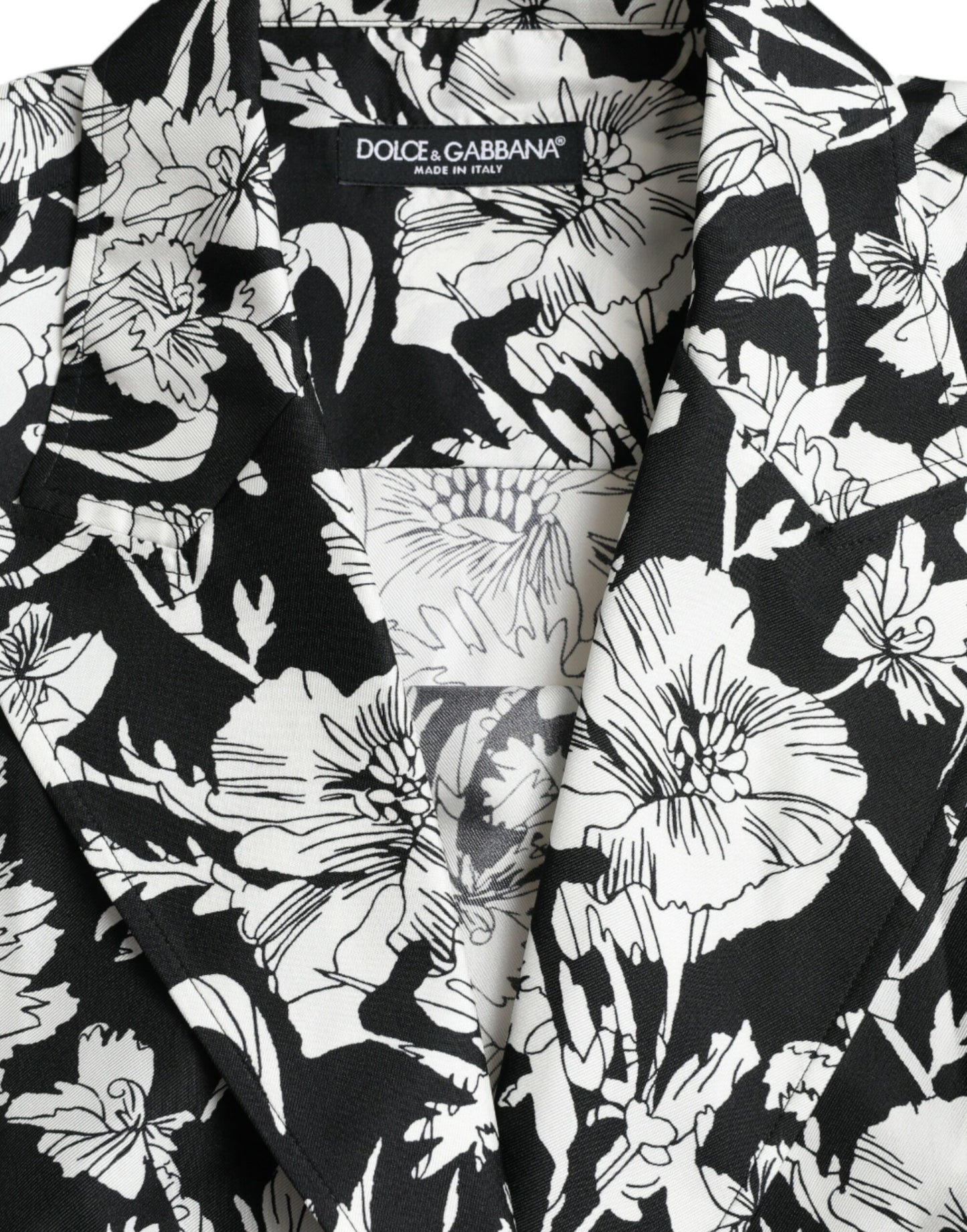 Dolce & Gabbana Black White Floral Button Down Casual Shirt IT37 / XS