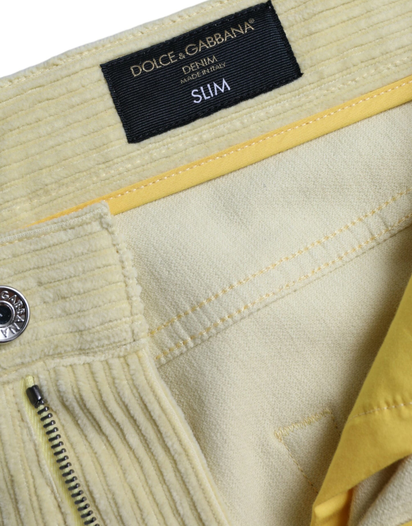 Dolce & Gabbana Yellow Corduroy Logo Plaque Skinny Denim Jeans IT48 / M