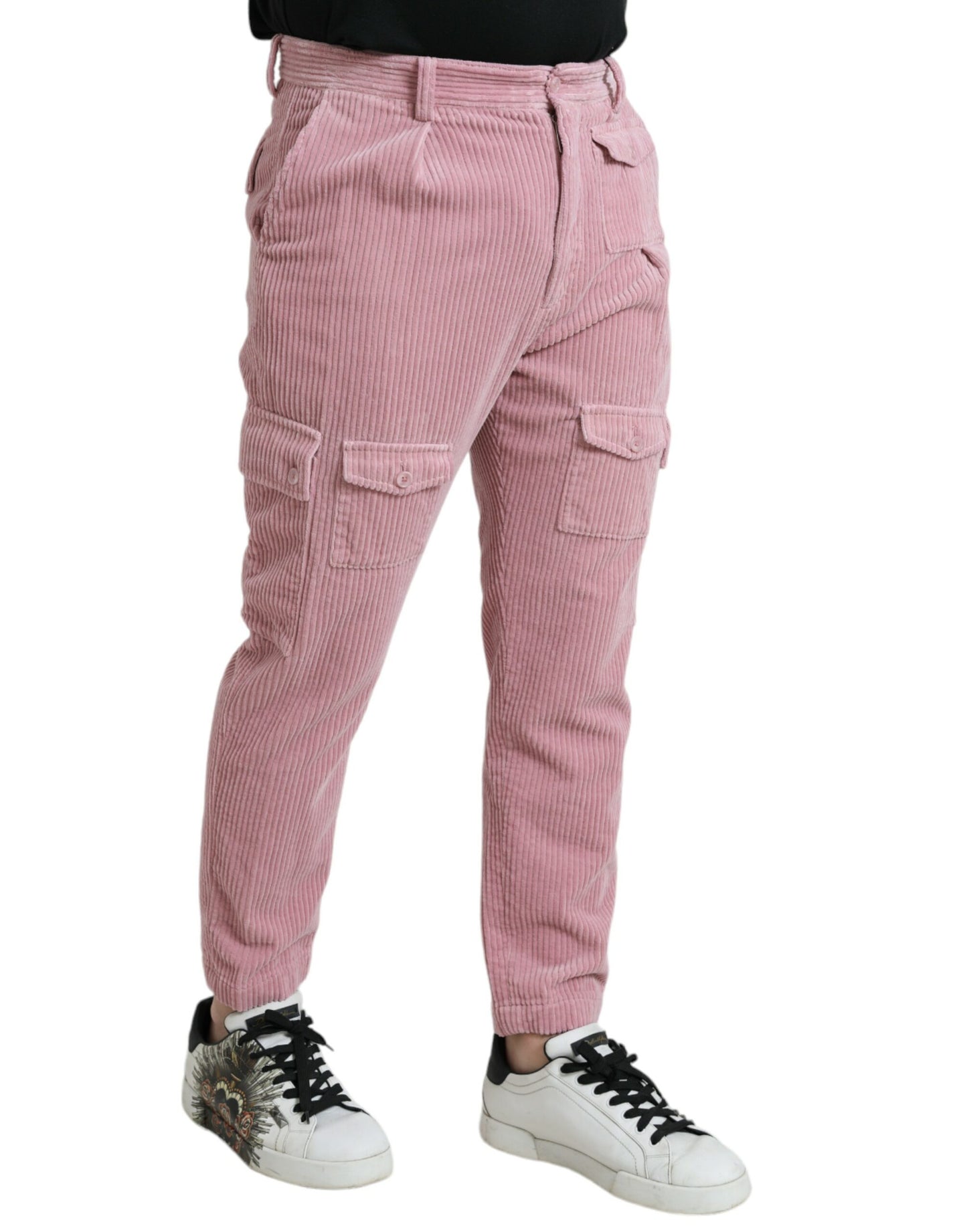 Dolce & Gabbana Pink Corduroy Cotton Stretch Skinny Cargo Jeans IT48 / M