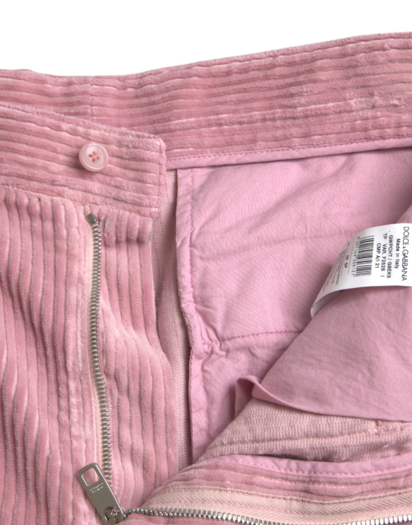 Dolce & Gabbana Pink Corduroy Cotton Stretch Skinny Cargo Jeans IT48 / M