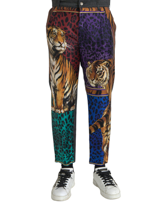 Dolce & Gabbana Multicolor Tiger Leopard Cotton Loose Tapered Pants IT60 / 3XL