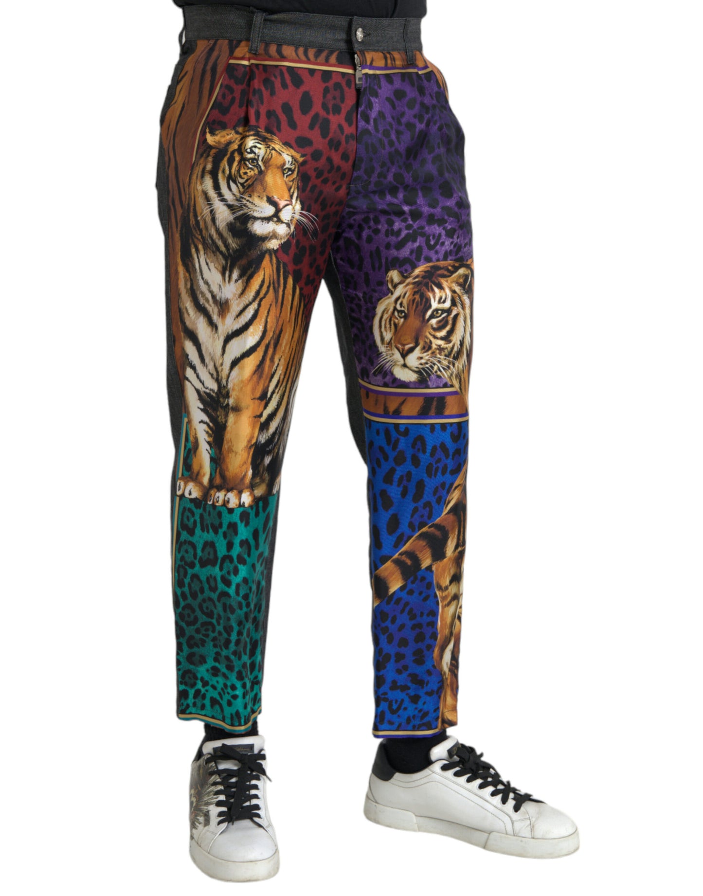 Dolce & Gabbana Multicolor Tiger Leopard Cotton Loose Tapered Pants IT60 / 3XL