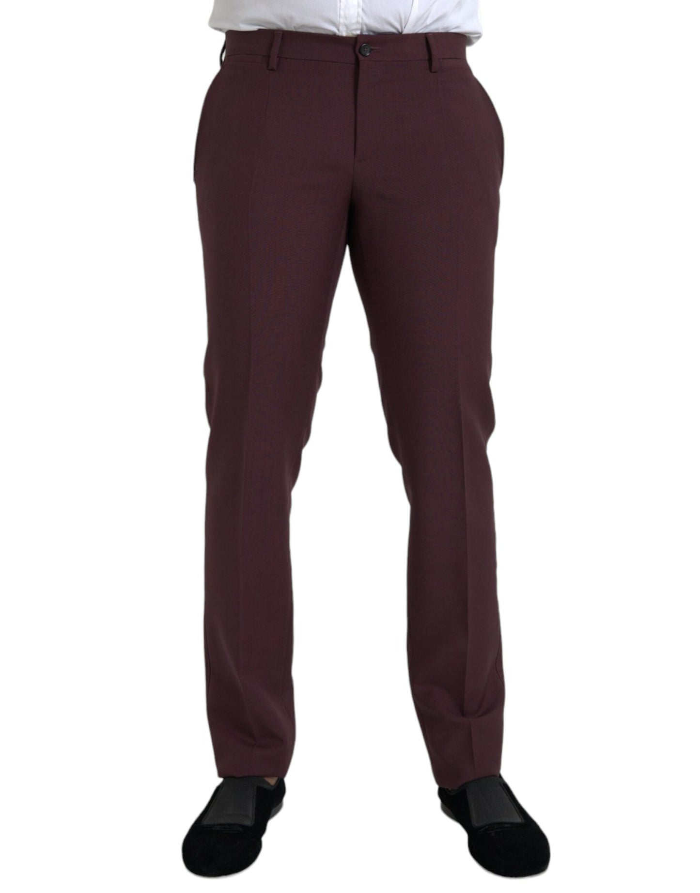 Dolce & Gabbana Maroon Wool Men Slim Fit Dress Pants IT48 / M