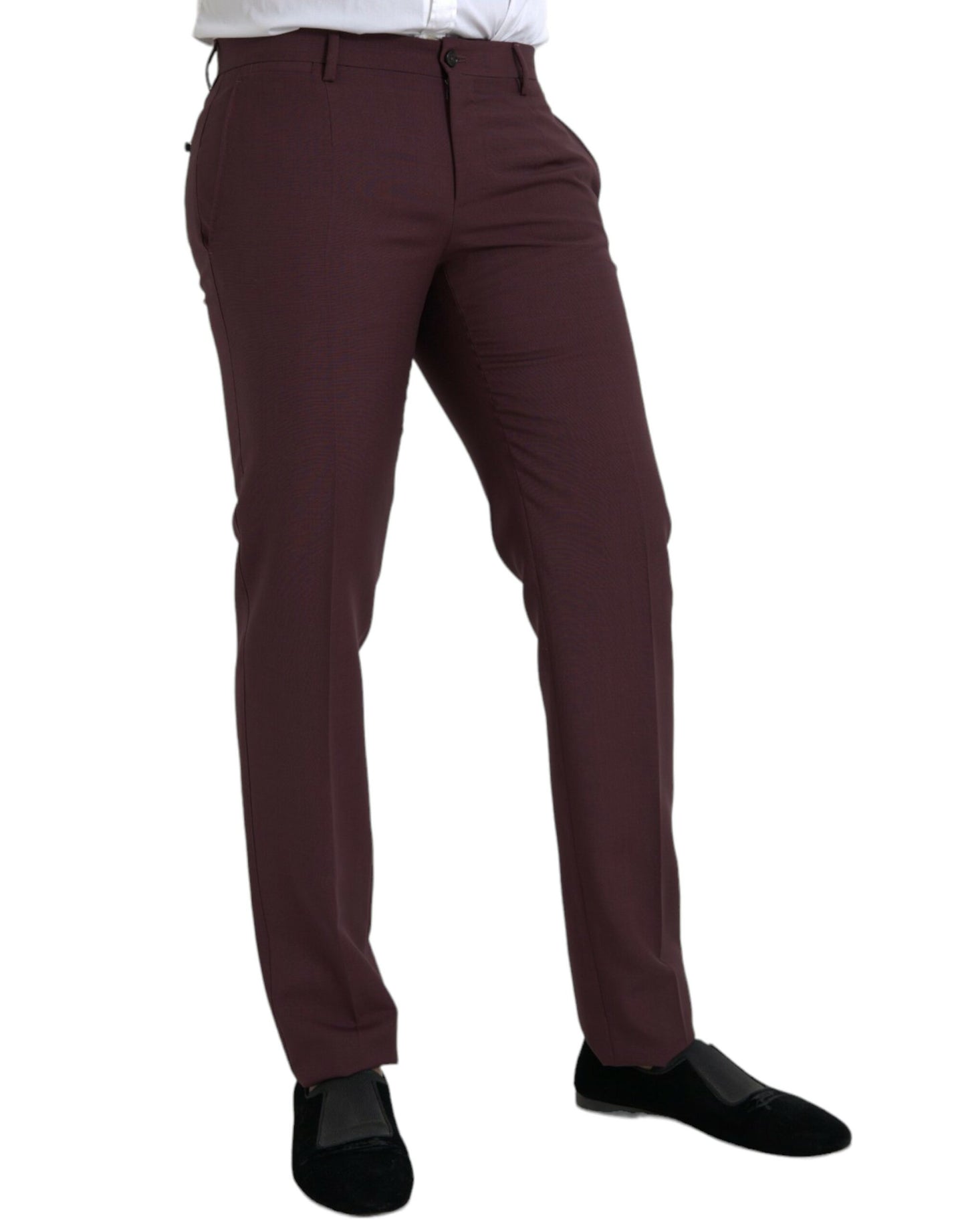 Dolce & Gabbana Maroon Wool Men Slim Fit Dress Pants IT48 / M