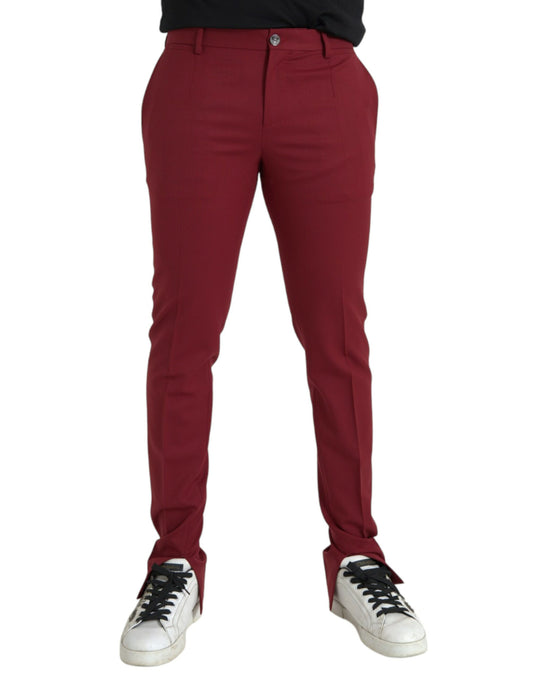 Dolce & Gabbana Red Wool Men Slim Fit Dress Pants IT48 / M