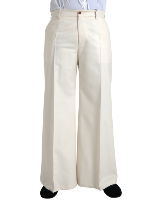 Dolce & Gabbana White Wool Wide Leg Mid Waist Pants IT48 / M