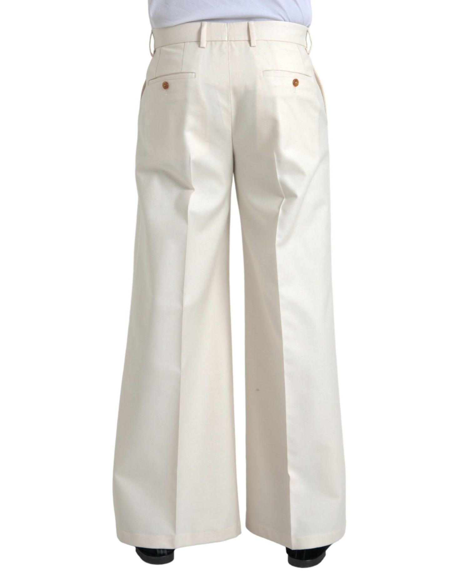 Dolce & Gabbana White Wool Wide Leg Mid Waist Pants IT48 / M