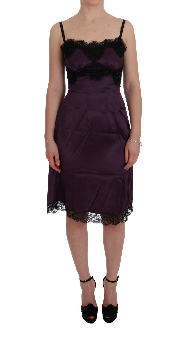 Dolce & Gabbana Elegant Purple Silk Lace Shift Dress IT36 / XS