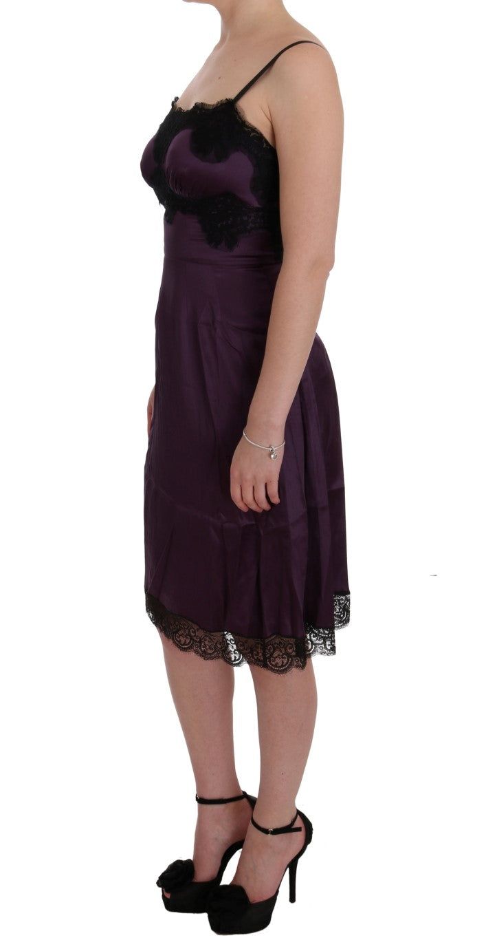 Dolce & Gabbana Elegant Purple Silk Lace Shift Dress IT36 / XS