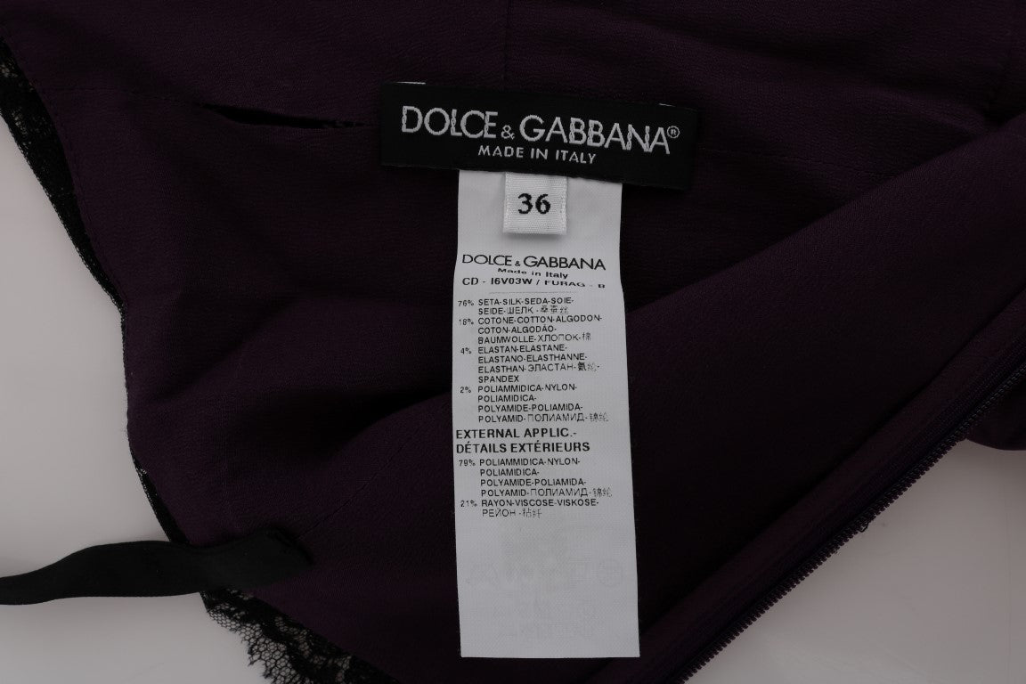 Dolce & Gabbana Elegant Purple Silk Lace Shift Dress IT36 / XS