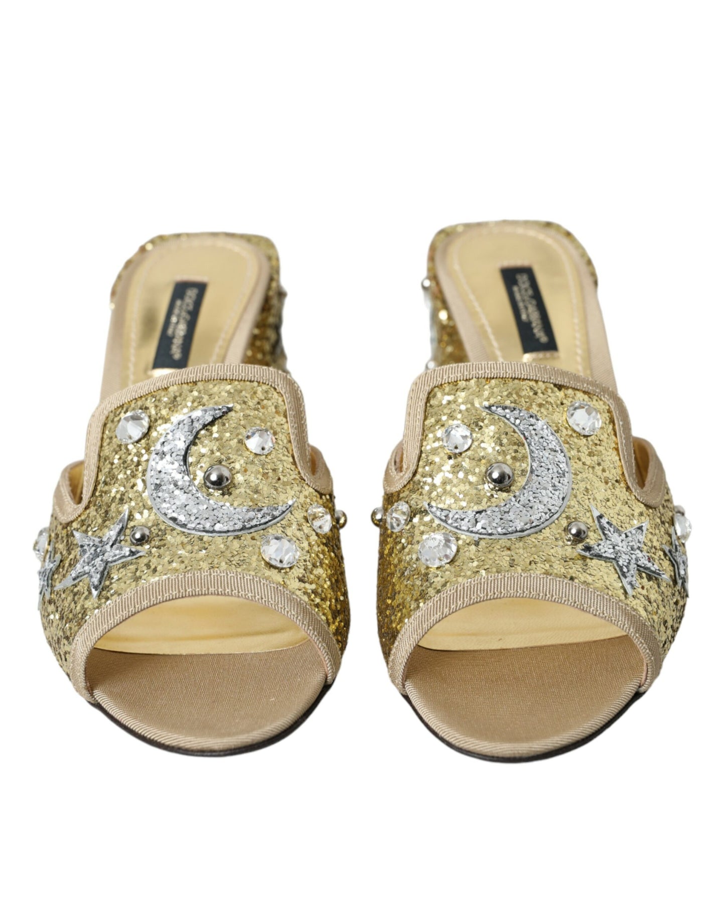 Dolce & Gabbana Gold Sequin Leather Heels Sandals Shoes EU38 / US7.5