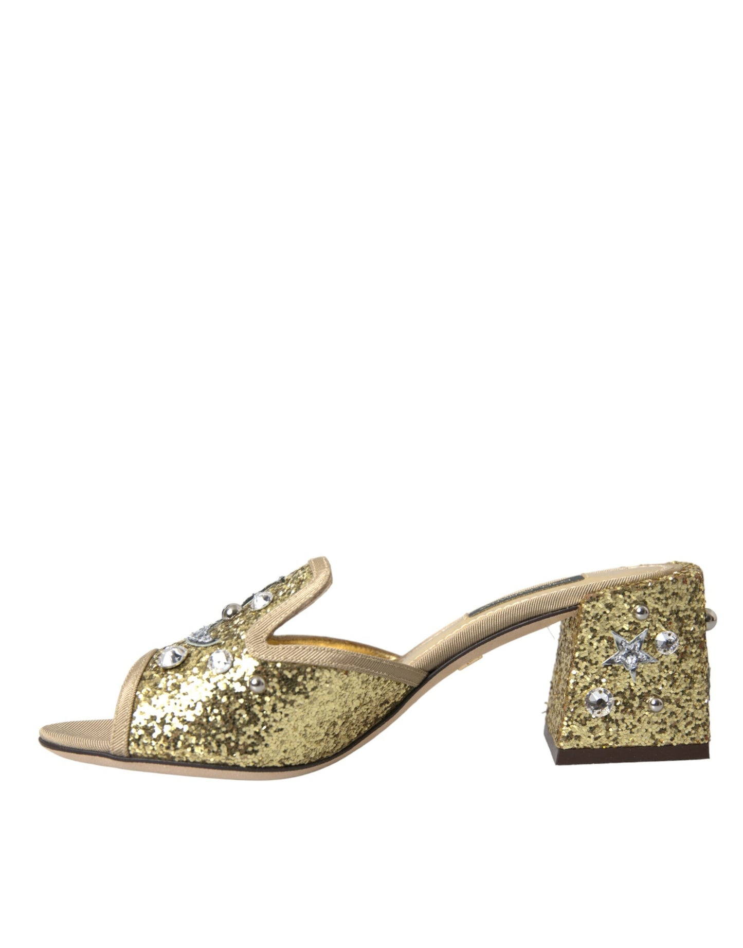 Dolce & Gabbana Gold Sequin Leather Heels Sandals Shoes EU38 / US7.5