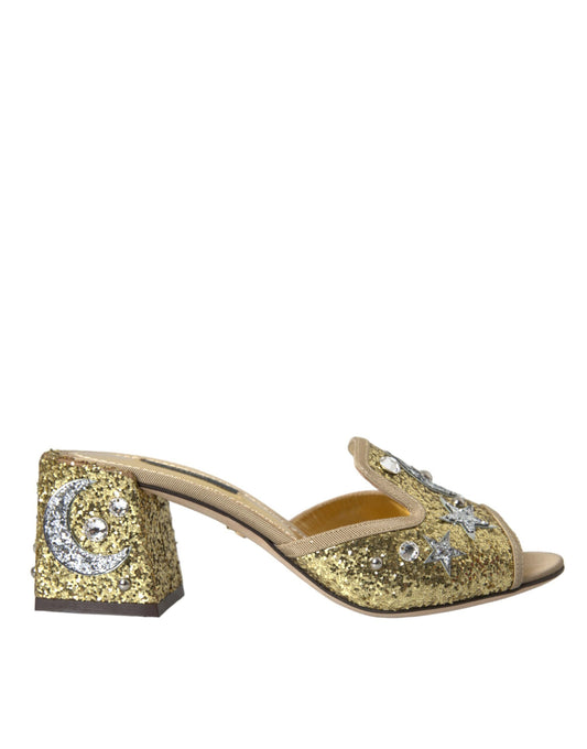 Dolce & Gabbana Gold Sequin Leather Heels Sandals Shoes EU38 / US7.5